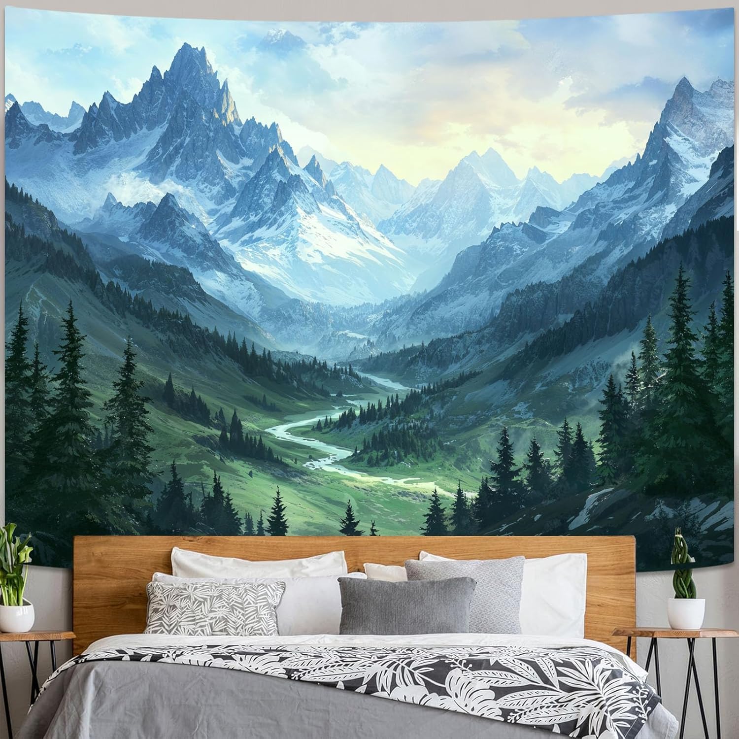 kampdream Landscape Tapestry, Scenery Art Wall Tapestries, Nature Wall Decor for Bedroom Living Room Backdrop Fantasy Mountain 60×80 inches