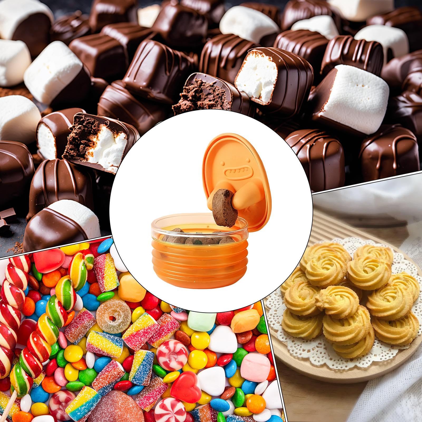 Generisch Contenitore per snack, riutilizzabile, ermetico, contenitore per biscotti con coperchio, per caramelle, biscotti, casa, ufficio, scuola, campeggio, picnic, bambini e adulti