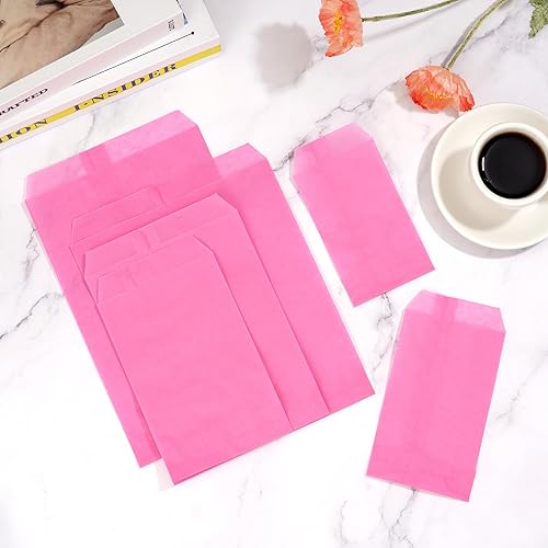 Miniatura 8 de Quotidian - Mini bolsas de papel planas a prueba de grasa color rosa bebé, para golosinas pequeñas, confeti, lanzar monedas, sellos de semillas,