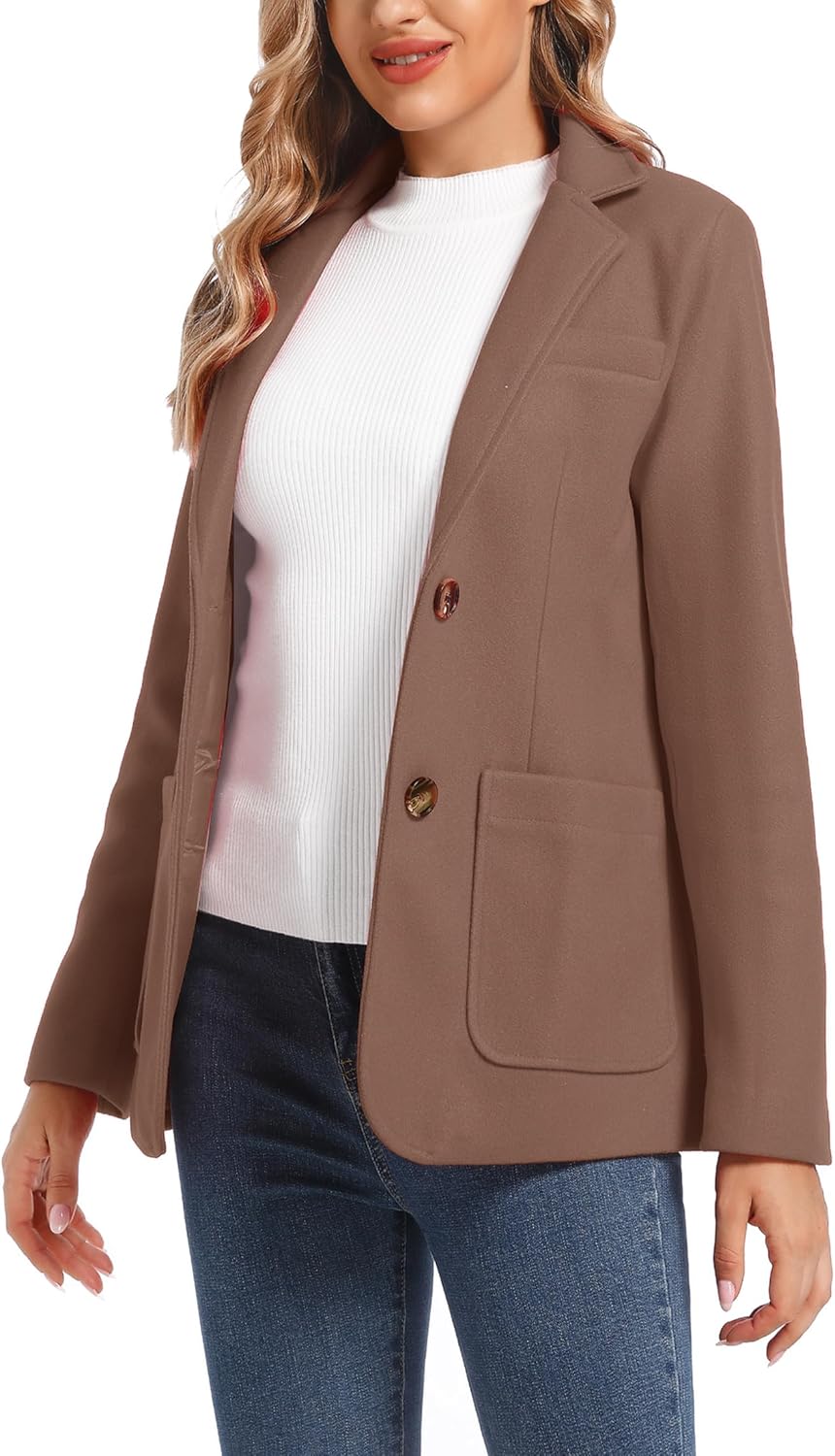 TONCHENGSD Women's Long Sleeve Two Button Wool Blend Blazer Suit Jacket