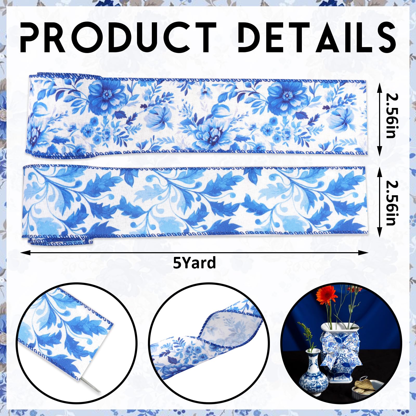 Amazon.com: Spring Blue Porcelain Wired Ribbon for Wreath Bows