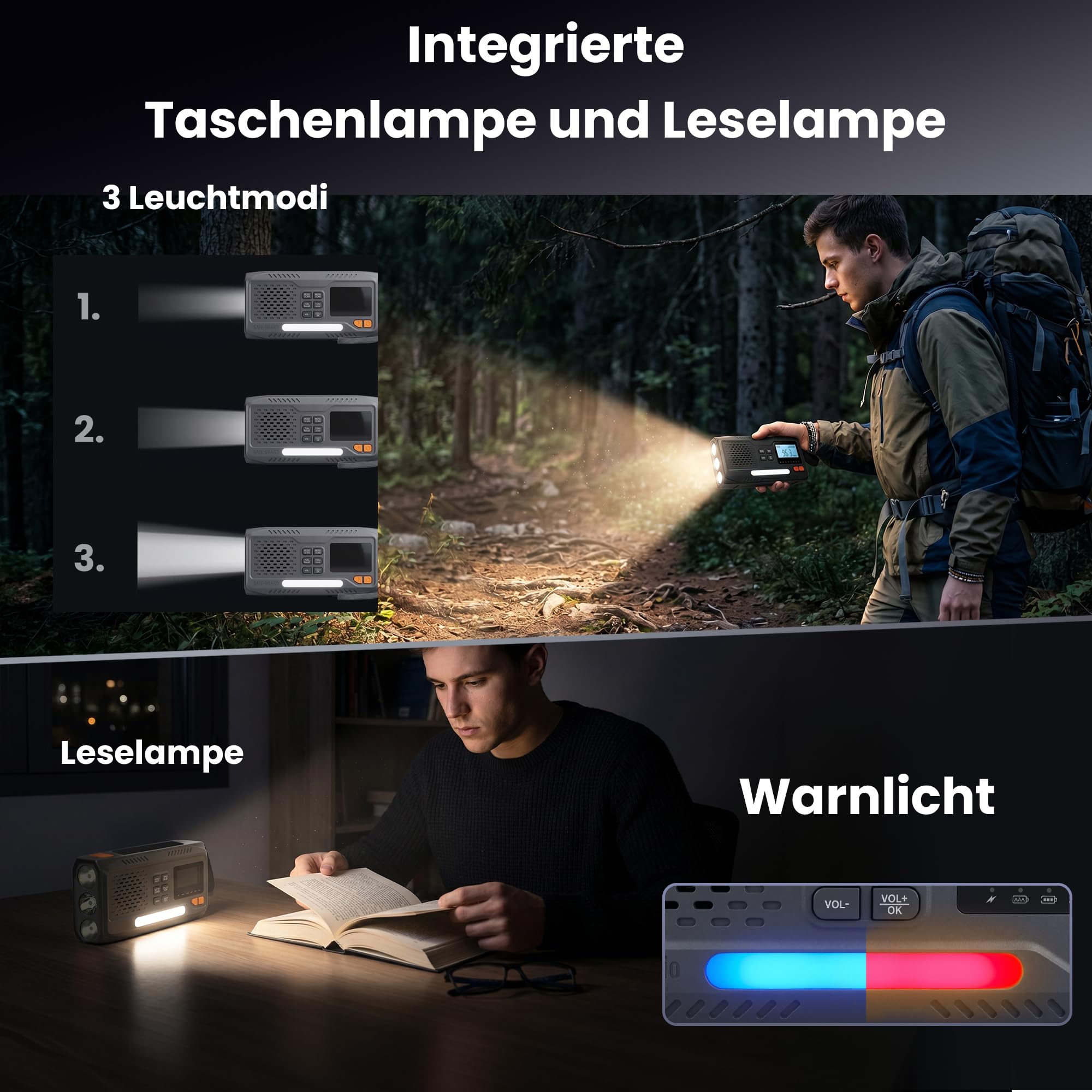 Extralink Kurbelradio Notfallradio mit Solar & Kurbel, Ladefunktion 4500 mAh, FM & DAB Radio mit Bluetooth, LED Taschenlampe & Leselicht, SOS Alarm, LCD Display - für Blackout, Camping & Outdoor