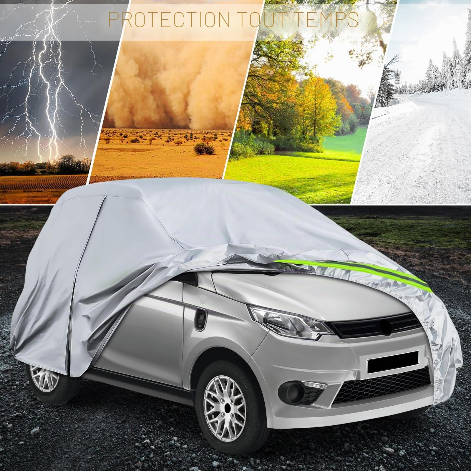 Couverture de Voiture Remplacement pour Aixam City/Coupe/MINAUTO/Crossover/Crossline 2007-2025, Housse Bâche Voiture Garage Complet étanche Bandes Réfléchissantes, Protection Anti-UV, Argent