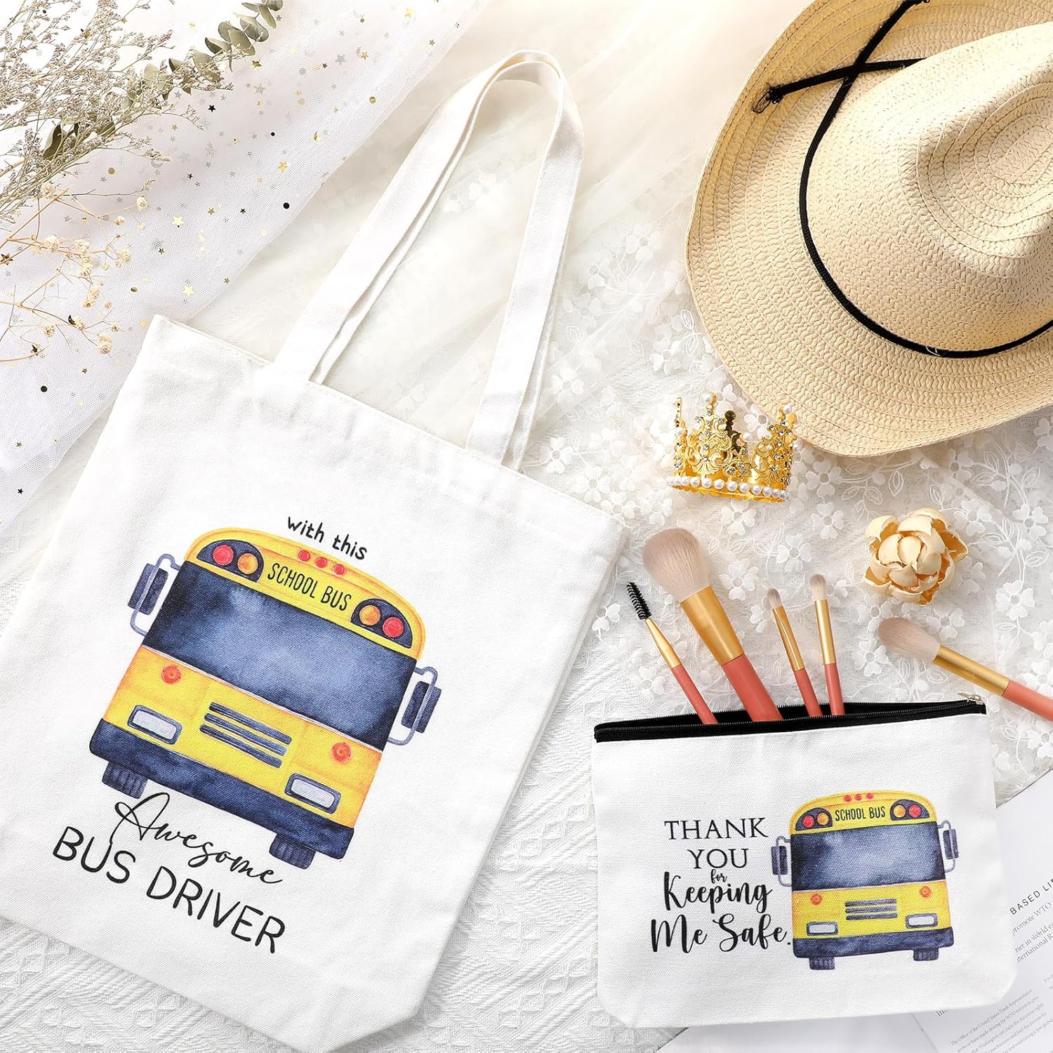 Unittype 4 Pcs School Bus Driver Gifts Including Tote Bag and Women Makeup Bag Bus Driver Appreciation Gifts - Image 3