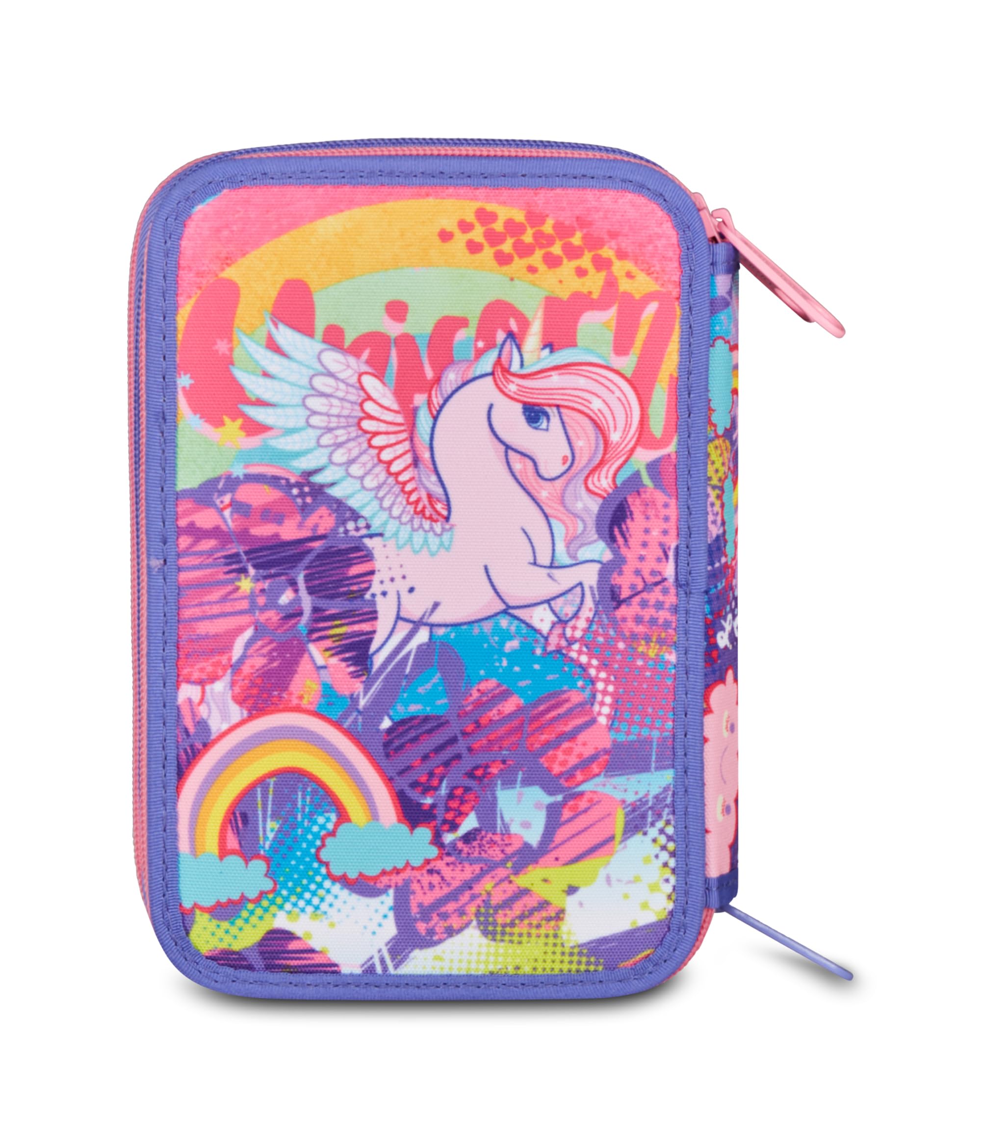 Mitama Astuccio Scuola 3 Scomparti, FAIRYUNICORN, Contenuto 47 pz, Completo di Matite, Pennarelli, Portapenne Scuola Elementare Bambina