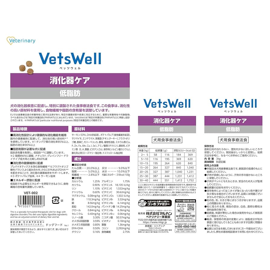 ベッツウェル 犬用 ドライフード 2種類6kgセット Amazon.co.jp: VetsWell(ベッツウェル) 犬用食事療法食 消化器