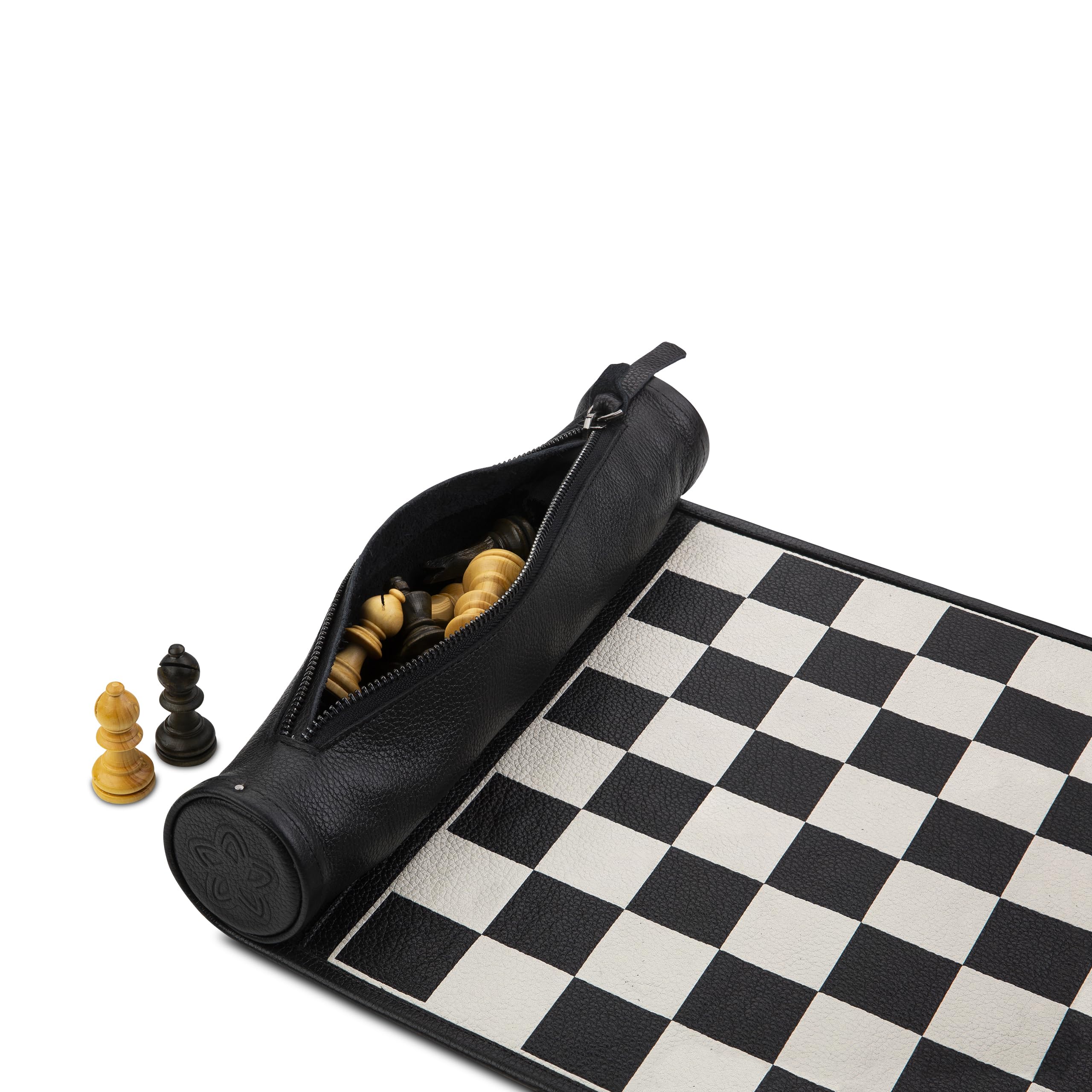 Échecs à Rouler – Échecs de Voyage magnétiques en Cuir véritable avec pièces d'échecs en Bois fabriquées à la Main (Classic Brown)