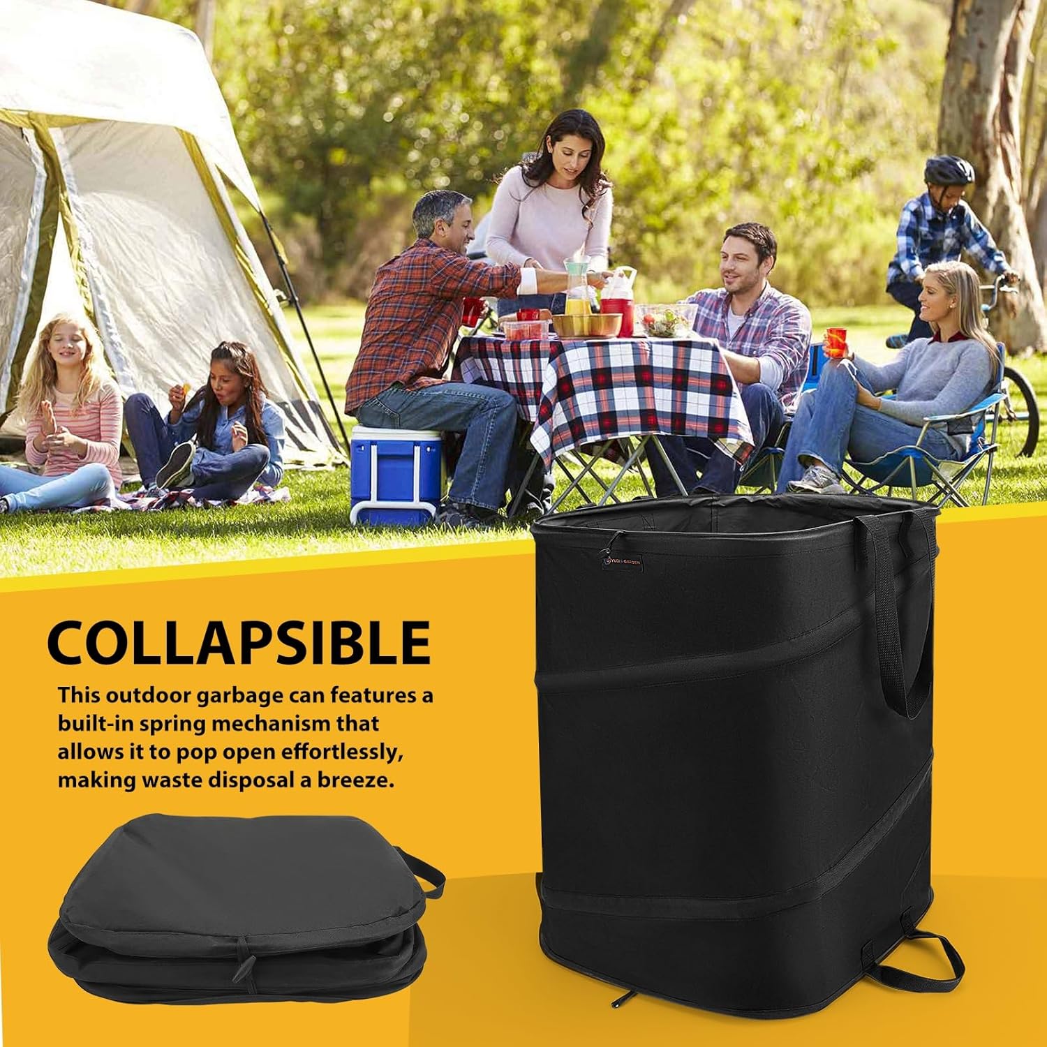 YUDI & GARDEN 46 Gallon Square Collapsible Yard Waste Bin, Collapsible Trash Can for Collecting Weeds or Leaf or Yard and Party Waste