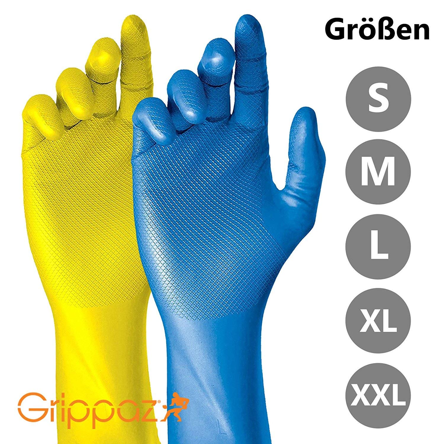Grippaz Work-Inn Nitril-Handschuhe Blau 30cm (50 Stück) | Größe M | latexfreie Arbeitshandschuhe extrem robust & rutschfest | ohne Puder patentierte Schuppenprägung | Einweghandschuhe + hygienisch