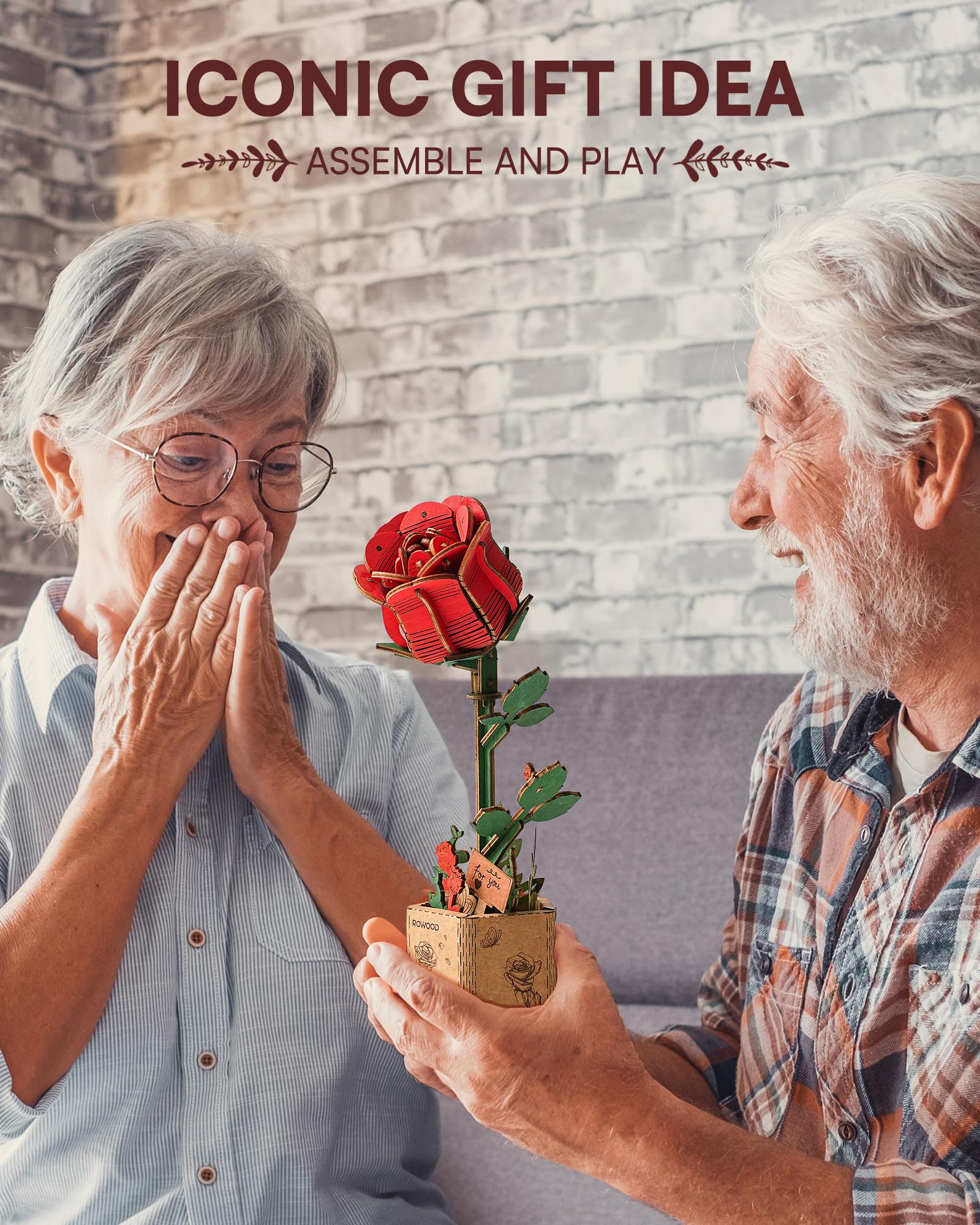 ROWOOD Puzzle 3D Fai da te Fiore in Legno Kit Modellino di Fiori Artificiali Da Montare Per Adulti (Red Rose)