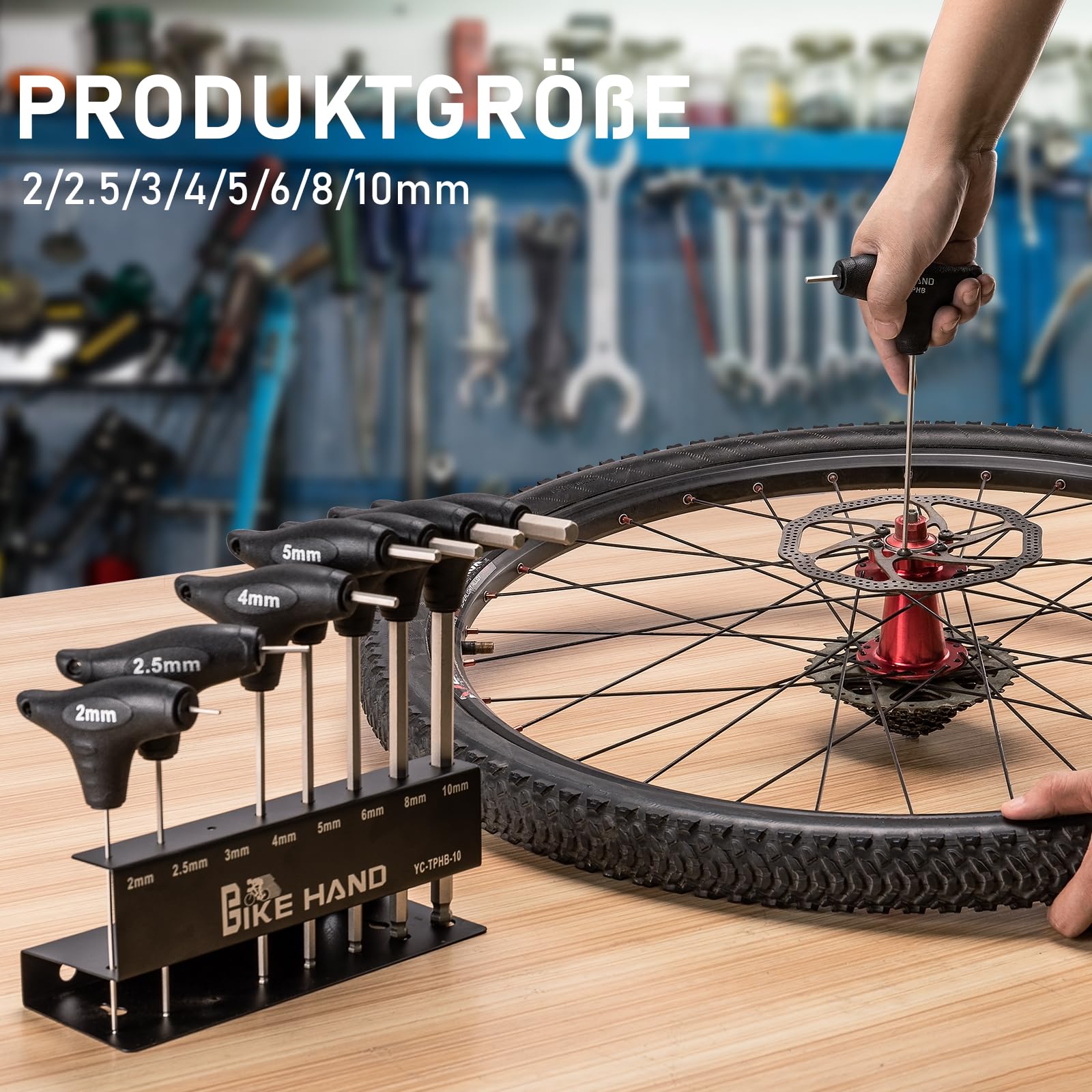 BIKE HAND Juego de llaves Allen con mango en T, 8 piezas, 2,2,5,3,4,5,6,8 mm y 10 mm