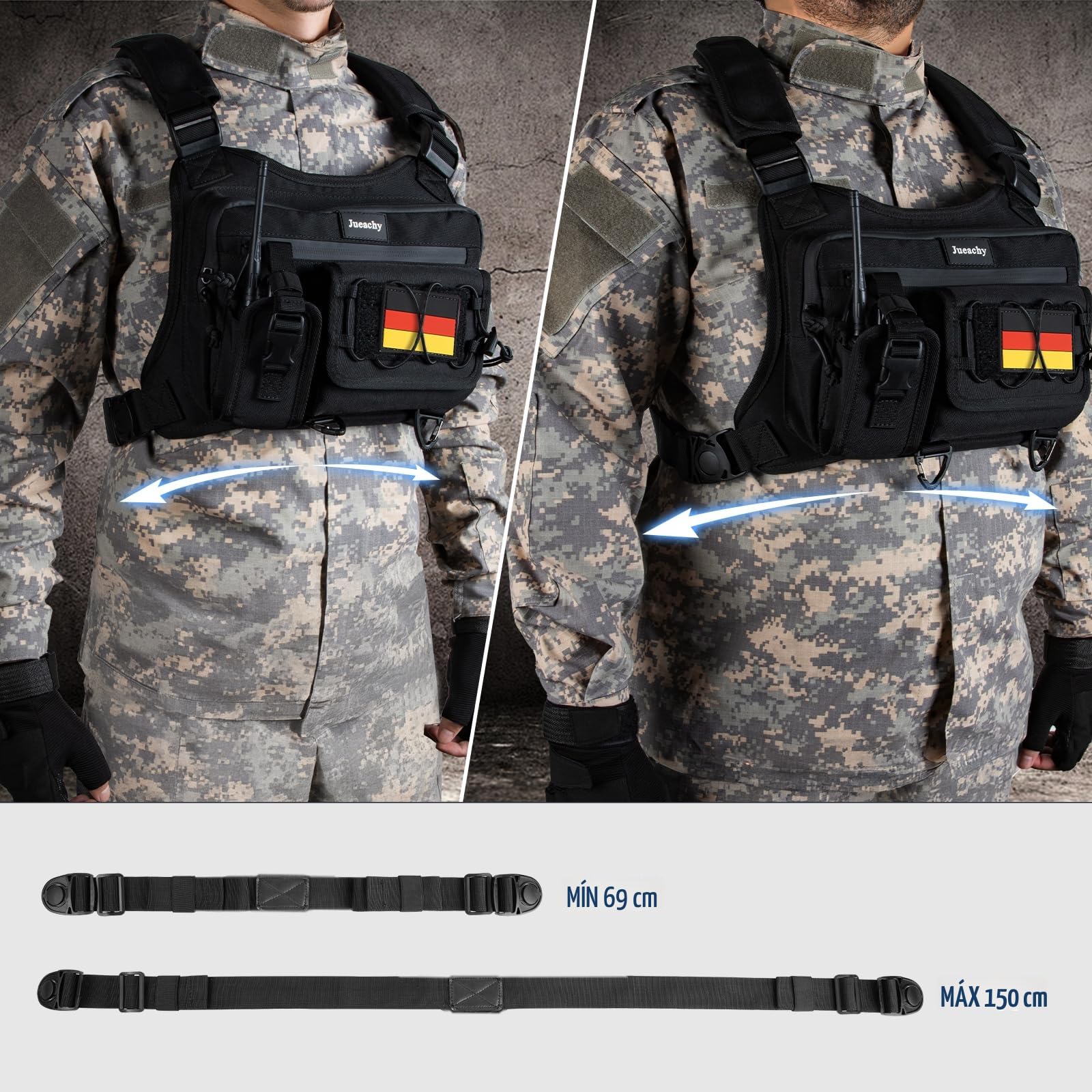 Jueachy Táctico Chaleco Runing Hombre: Chaleco Reflectante Rápida Liberación - Bolsa de Pecho Multifuncional Mochila Hidratación Running Vest para Correr Entrenamiento Senderismo Ciclismo