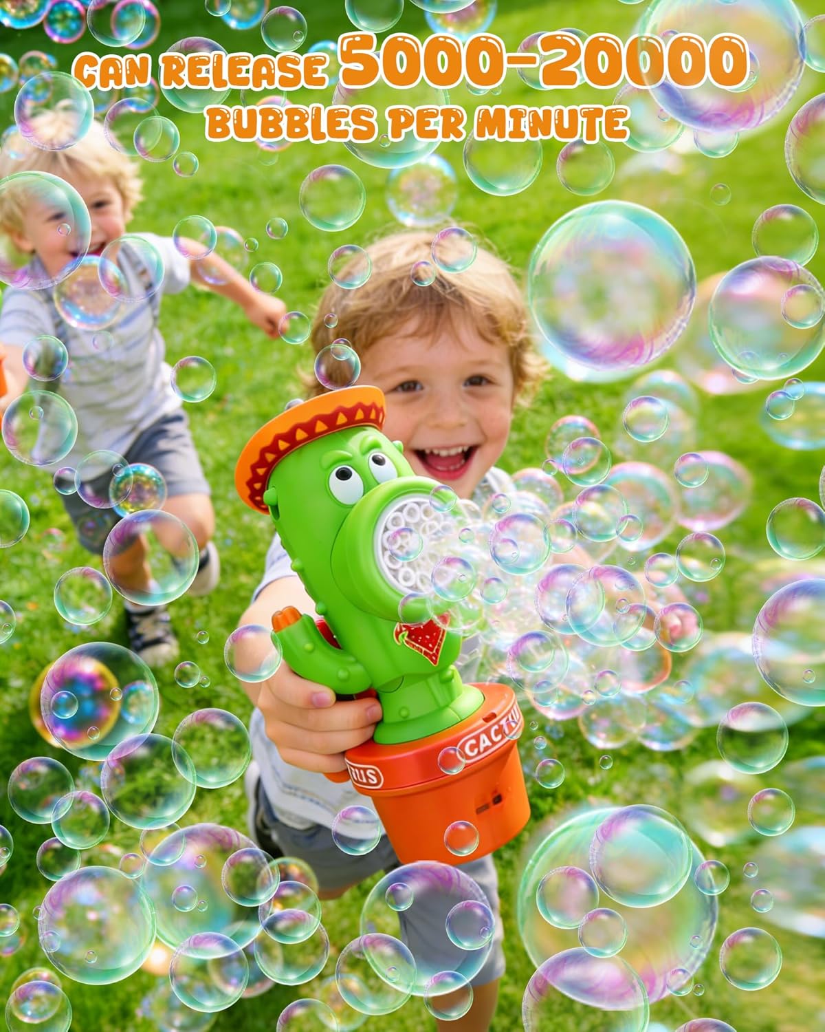 Vodolo Cactus Bubble Machine for Kid, Handheld Automatic Bubble Blower with Lights and Music， Swing Dance Bubble Maker Blower Blaster Outdoor Toys
