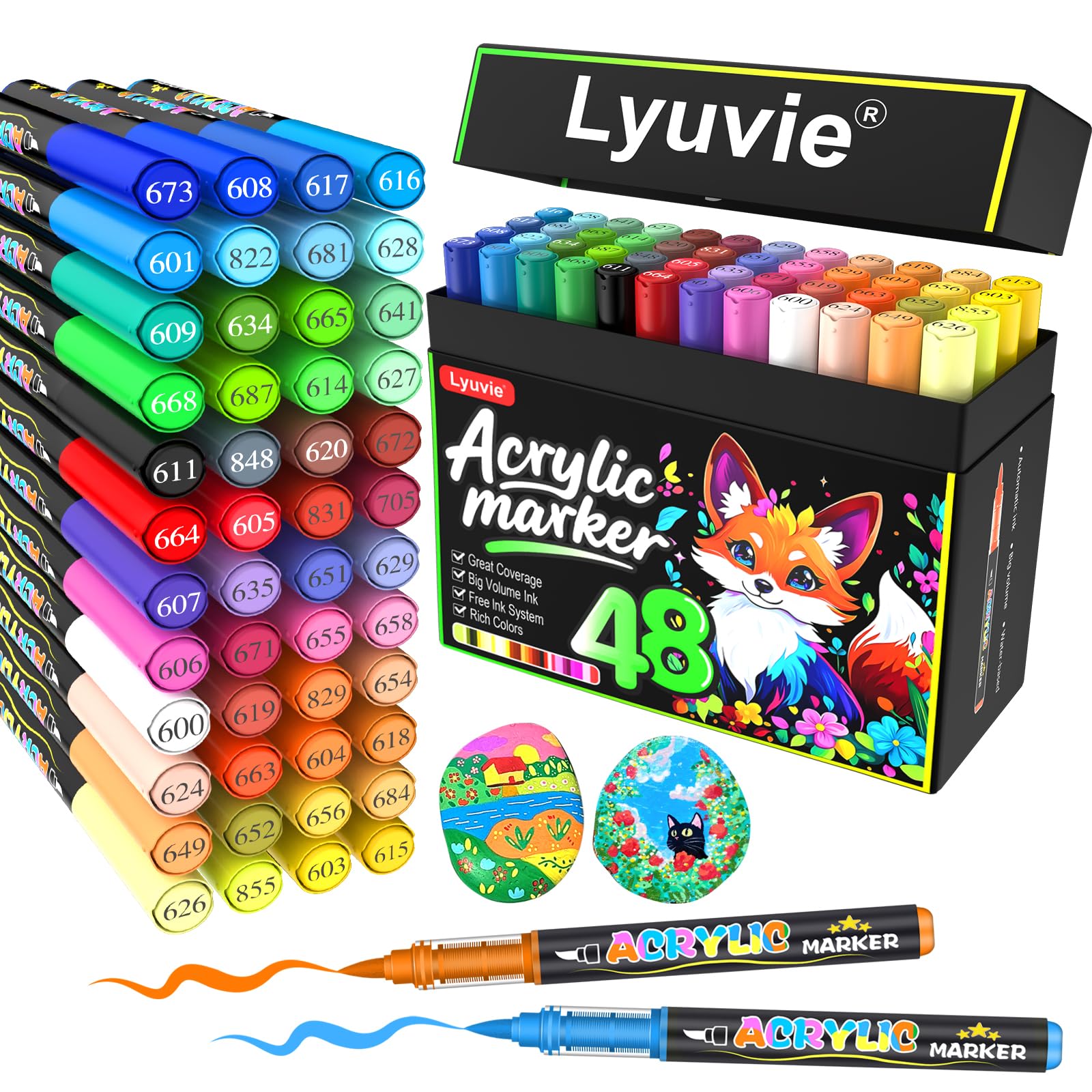 48 Rotuladores Acrílicos a Base de Agua: Colores Vibrantes para Crear