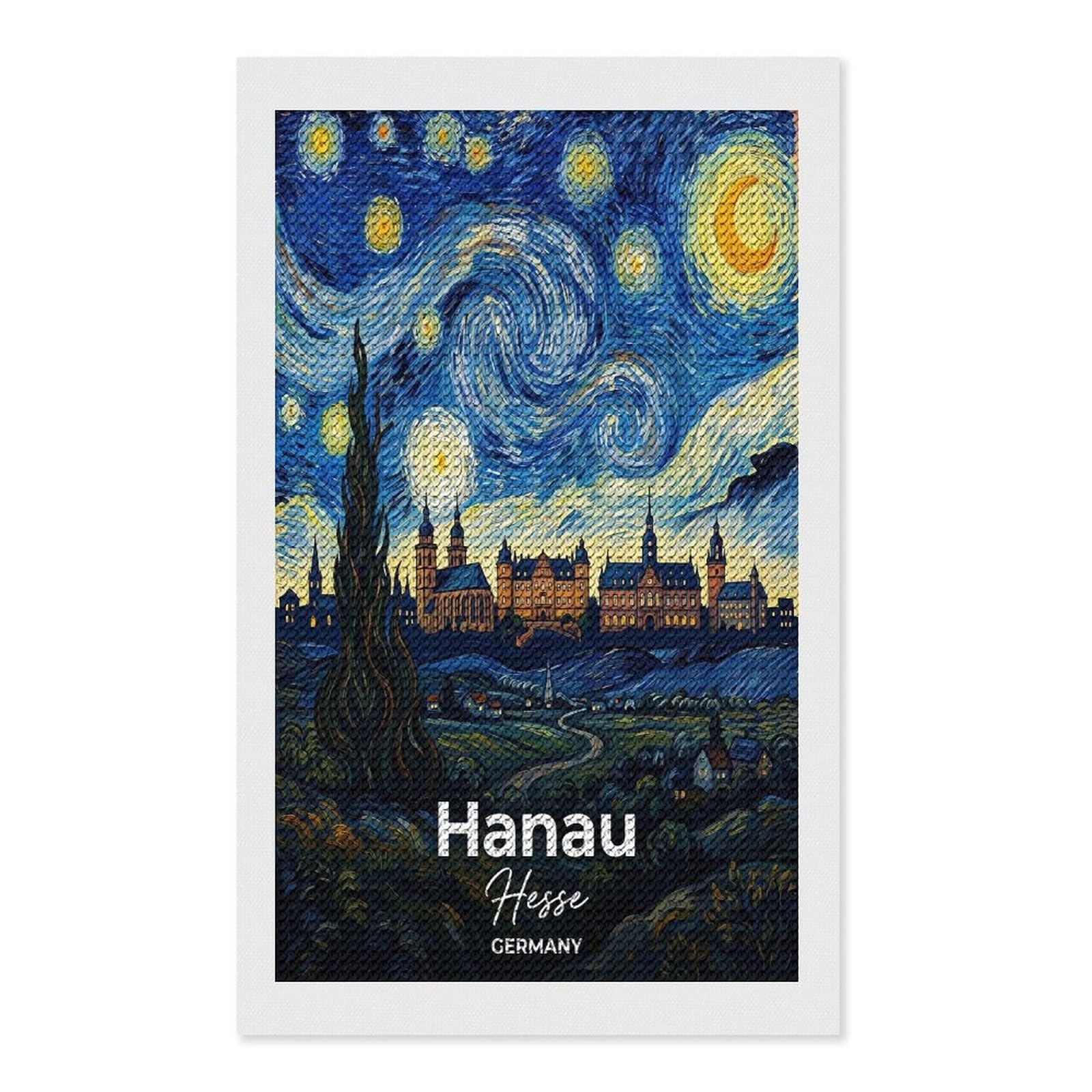 Junmoney Hanau Hesse Germany Starry Night Painting Diamond Painting Canvas Set 12"x20", with Tool Kit, Easy to Enjoy, Home Wall Decor, Thoughtful Handmade Gift