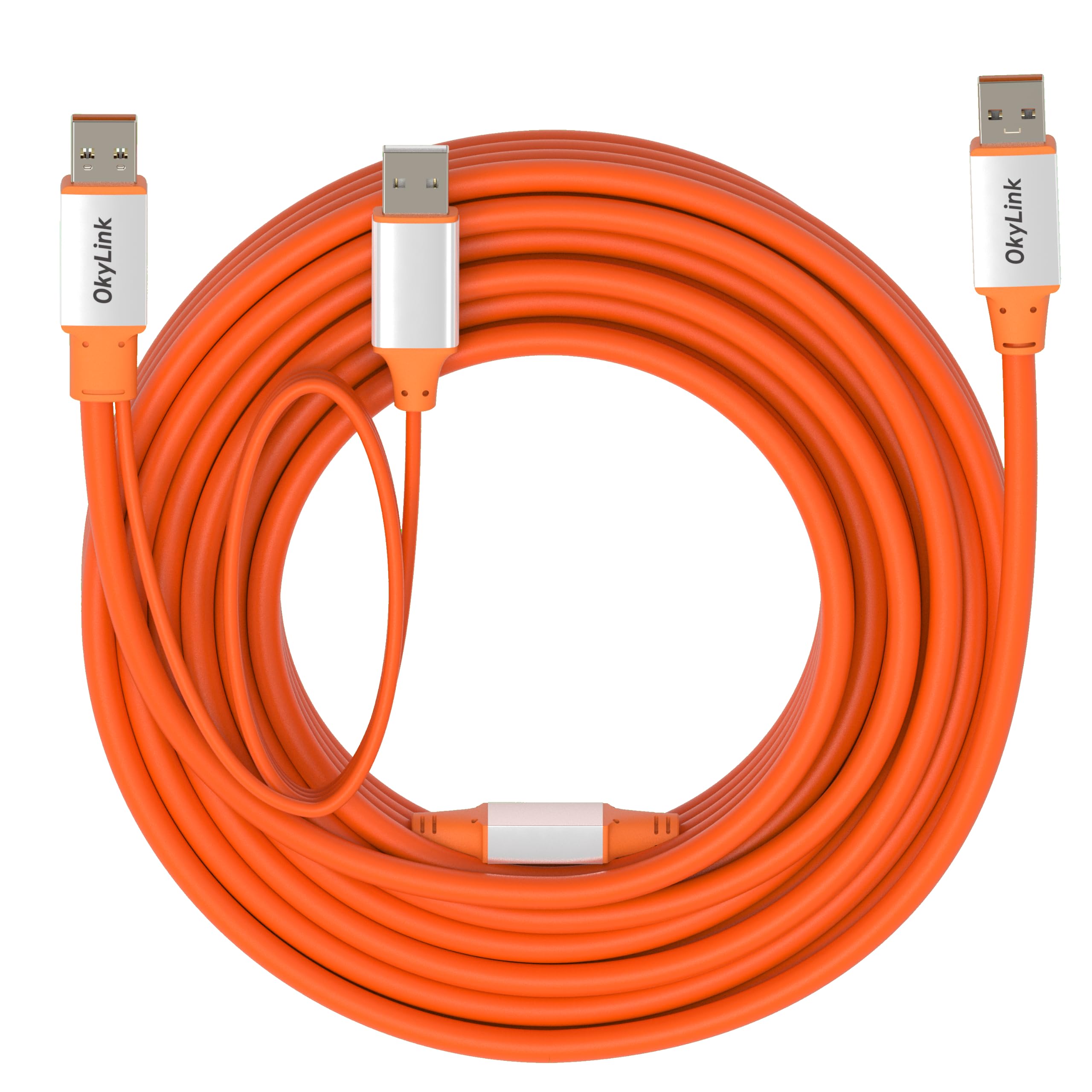 OkyLink Cable activo USB 3.2 Gen 2 A a A macho a macho de 10 Gbps, 32 pies | 10 m con alimentación externa, largo alcance, naranja, para equipos industriales y sistemas de seguridad