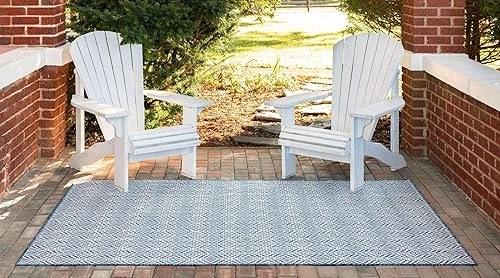 Miniatura 10 de Unique Loom Outdoor Trellis Collection Area Rug - Deco Trellis (8' x 11' 4" Rectangle, Blue Ivory)