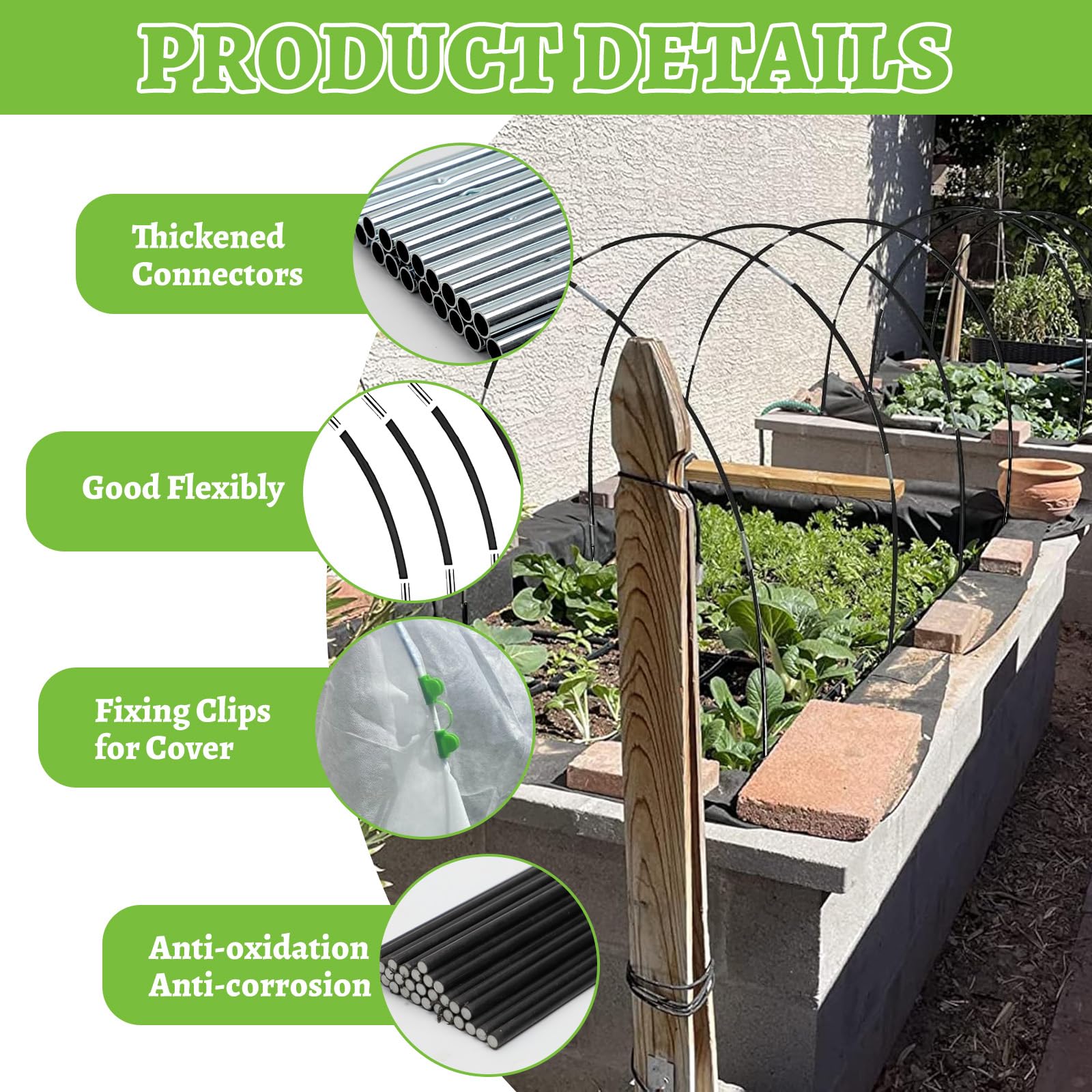 Arcos Invernadero Garden Tunnel - 92 Piezas Gardenaros, Túnel para Plantas con Guantes, Aros para Cultivar