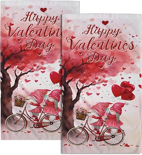 Miniatura 1 de Juego de 2 toallas de mano para el día de San Valentín, diseño de gnomos, con forma de corazón, toalla de baño, suave, absorbente, toalla de cocina,