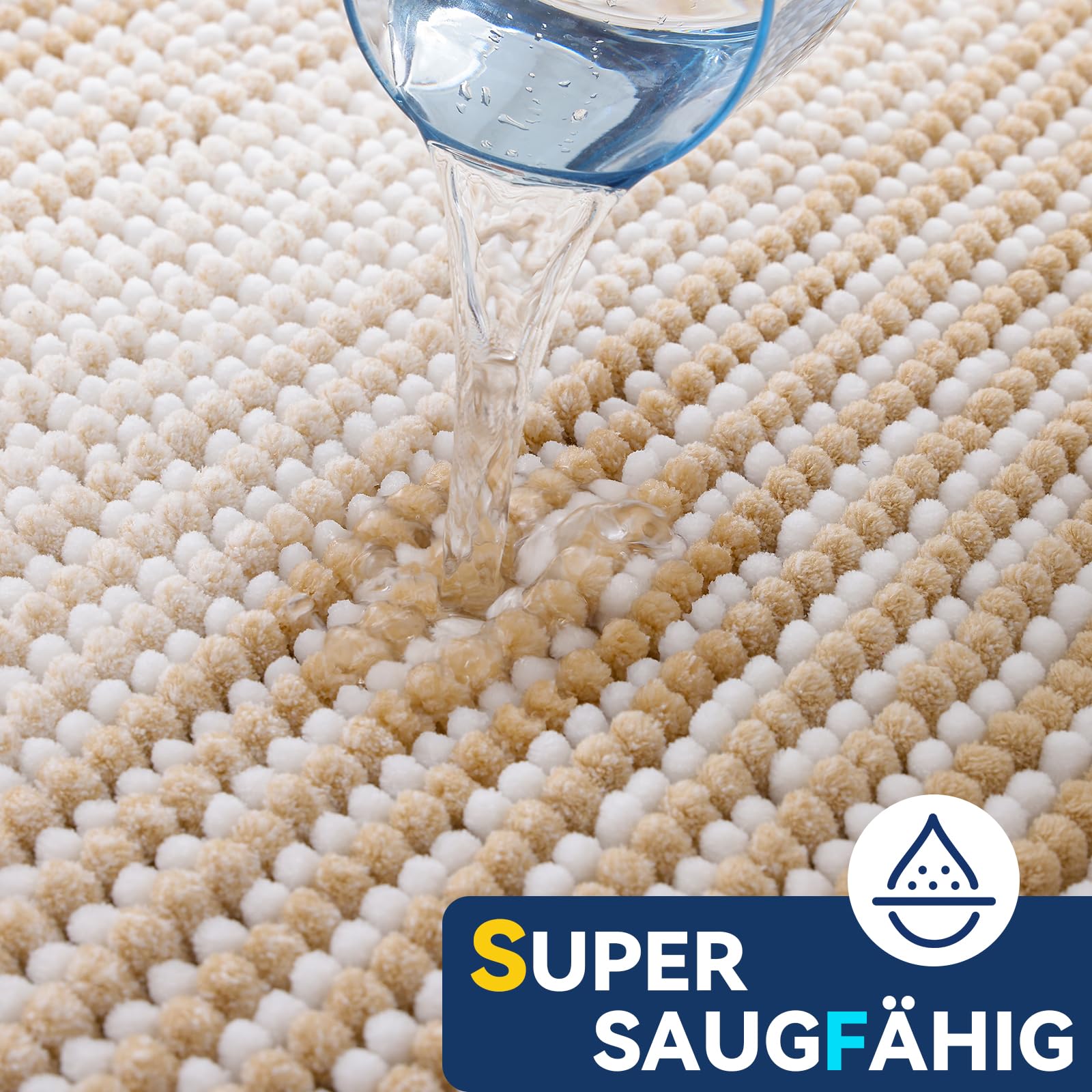 OLANLY Alfombra de baño de chenilla, suave, absorbente, antideslizante, microfibra, lavable, para baño, 60 x 120 cm, color beige