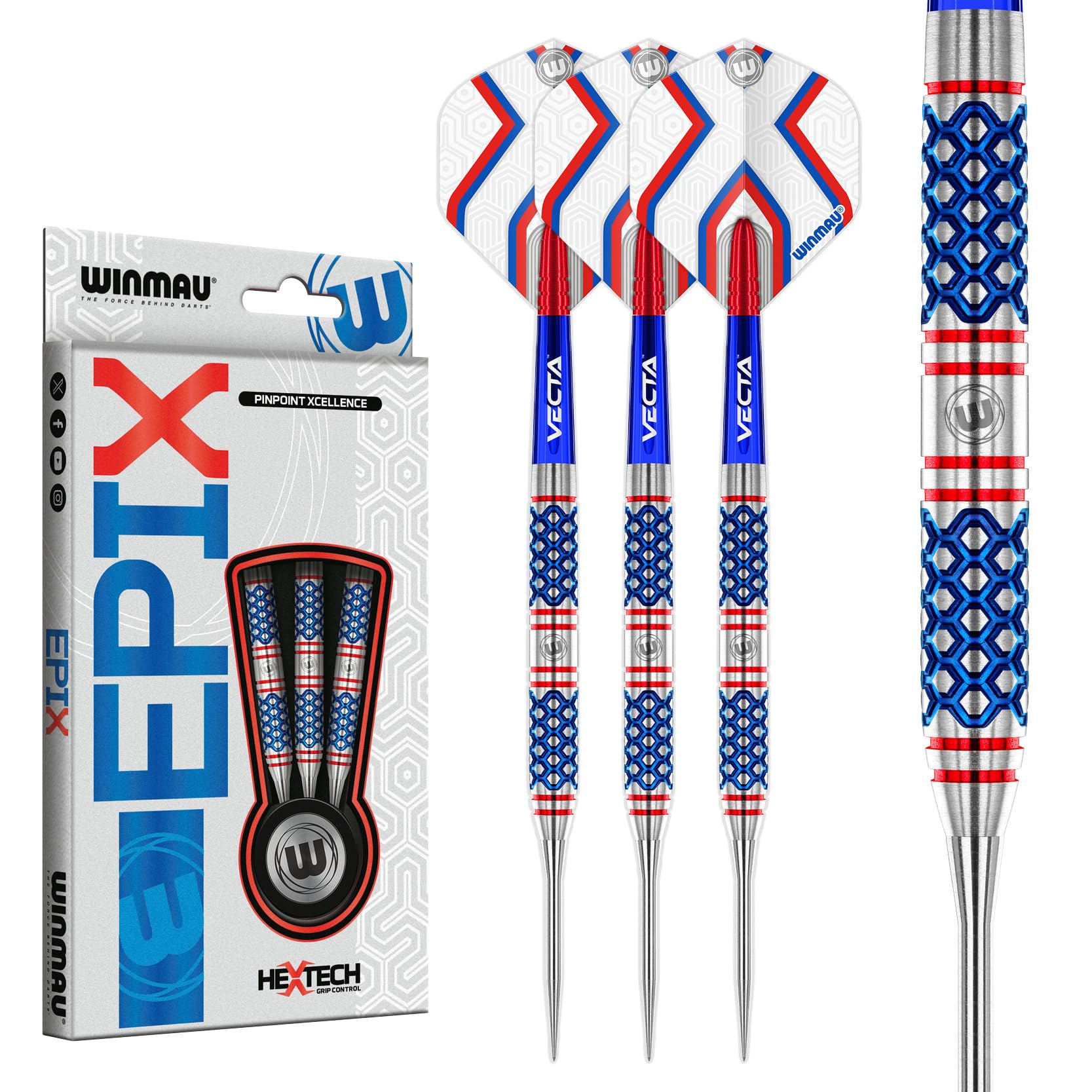 Winmau Darts Epix 24g 90% Professional Tungsten Steel Tip Darts Set with Dart Flights and Dart Shafts (Stems)