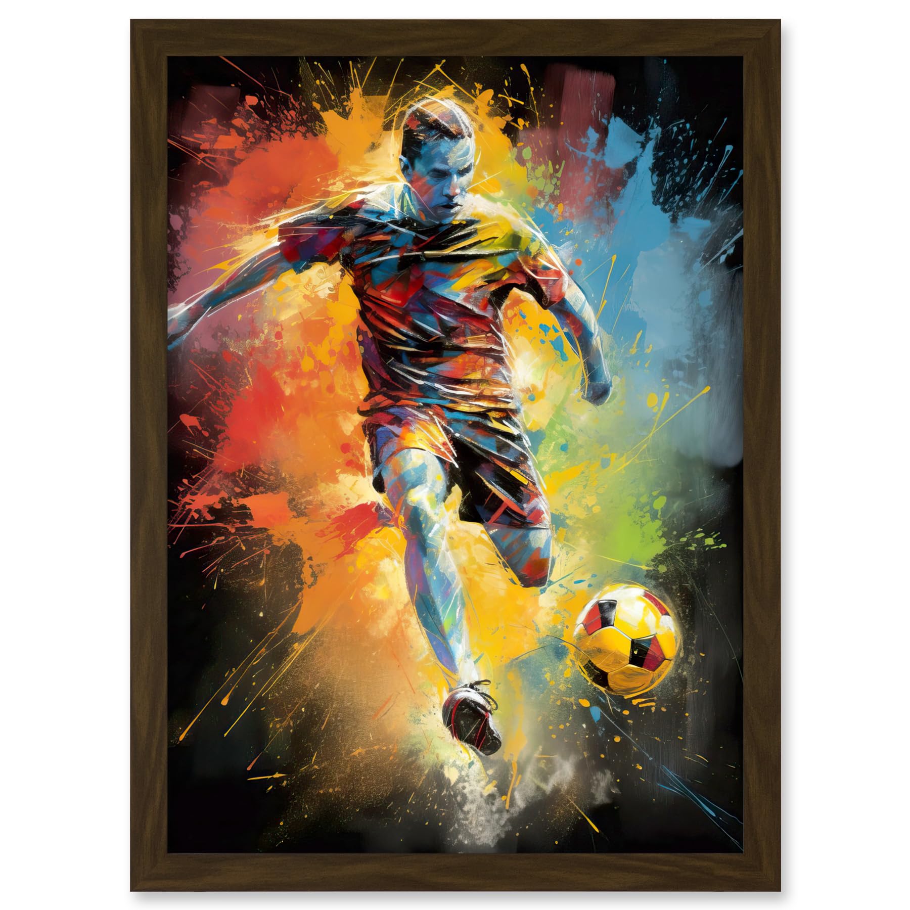 Artery8 Footballer About to Kick the Ball Vibrant Portrait Artwork Framed A3 Wall Art Print