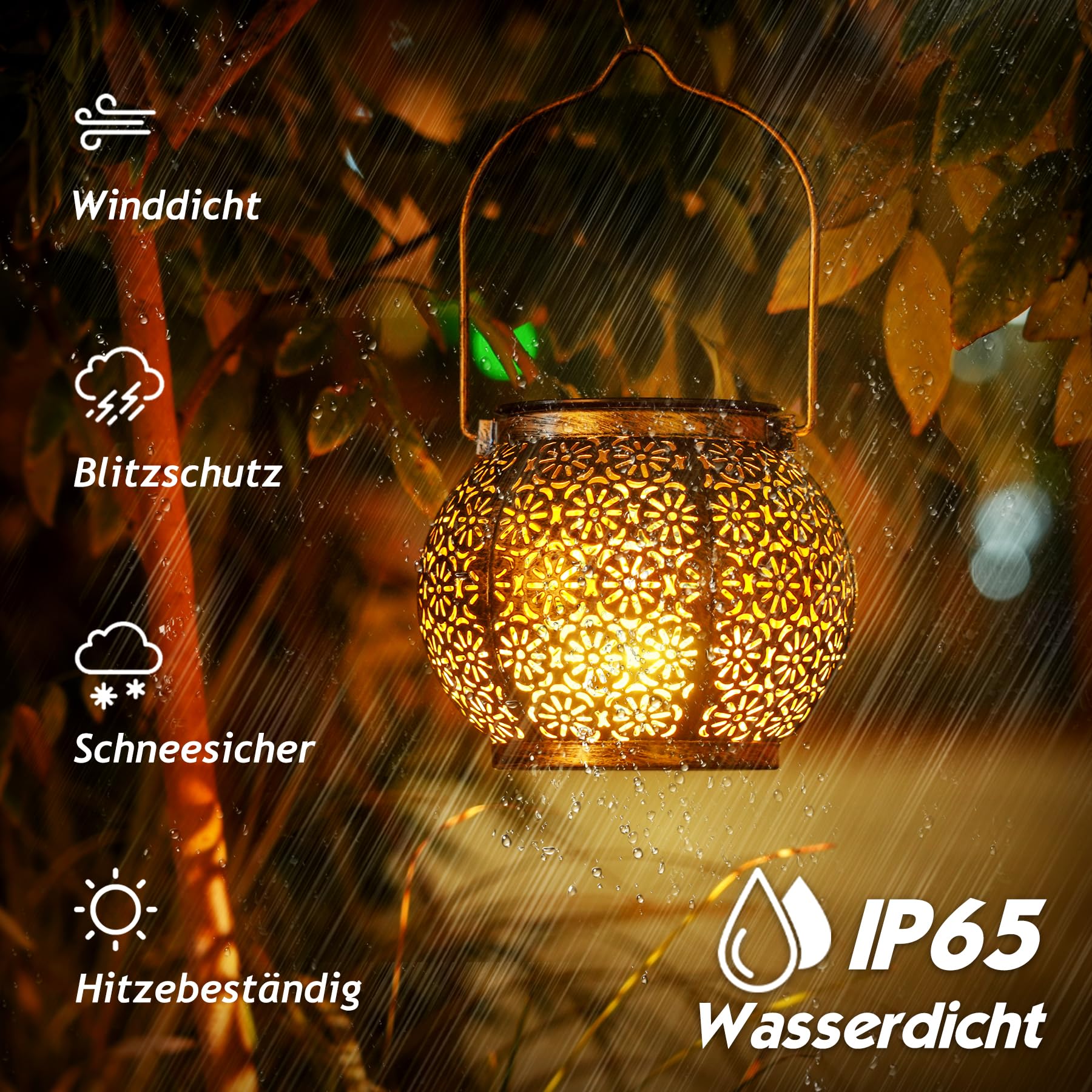 Görvitor 4 Stück Solarlampen für Außen Hängend, IP65 Wasserdicht Solarlaterne für Außen mit Blumenmuster, Metall Solar Laterne Outdoor für Draußen Garten Hof als Gartengeschenke Weihnachtsgeschenke