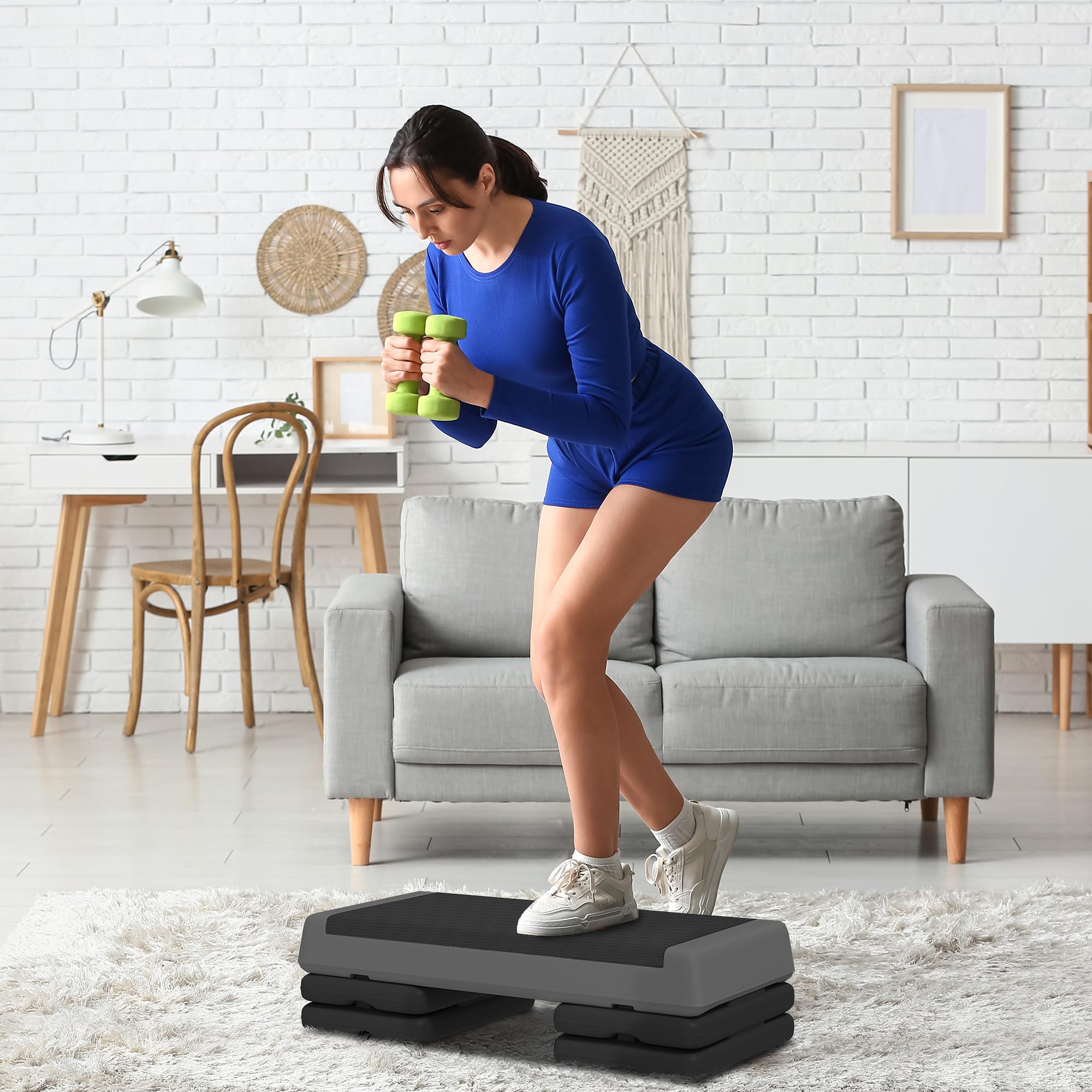 SPORTNOW Stepper Fitness Aérobic 3 Niveaux, Hauteur Réglable 10,5/15,5/20,5 cm, Surface Antidérapante, Step d'exercice pour Maison et Salle de Sport, Capacité 250 kg, Gris