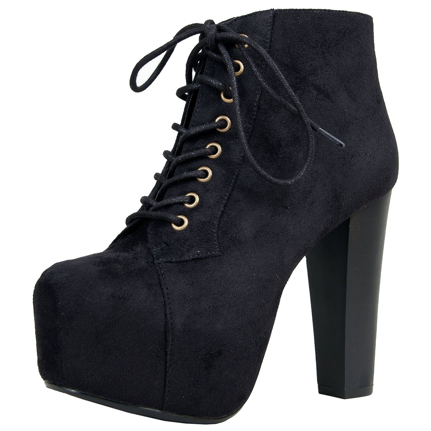 Speed Limit 98 Womens Rosa Chunky High Heel Lace Up Ankle Boot Bootie, Color:BlackIMSU,Size:8