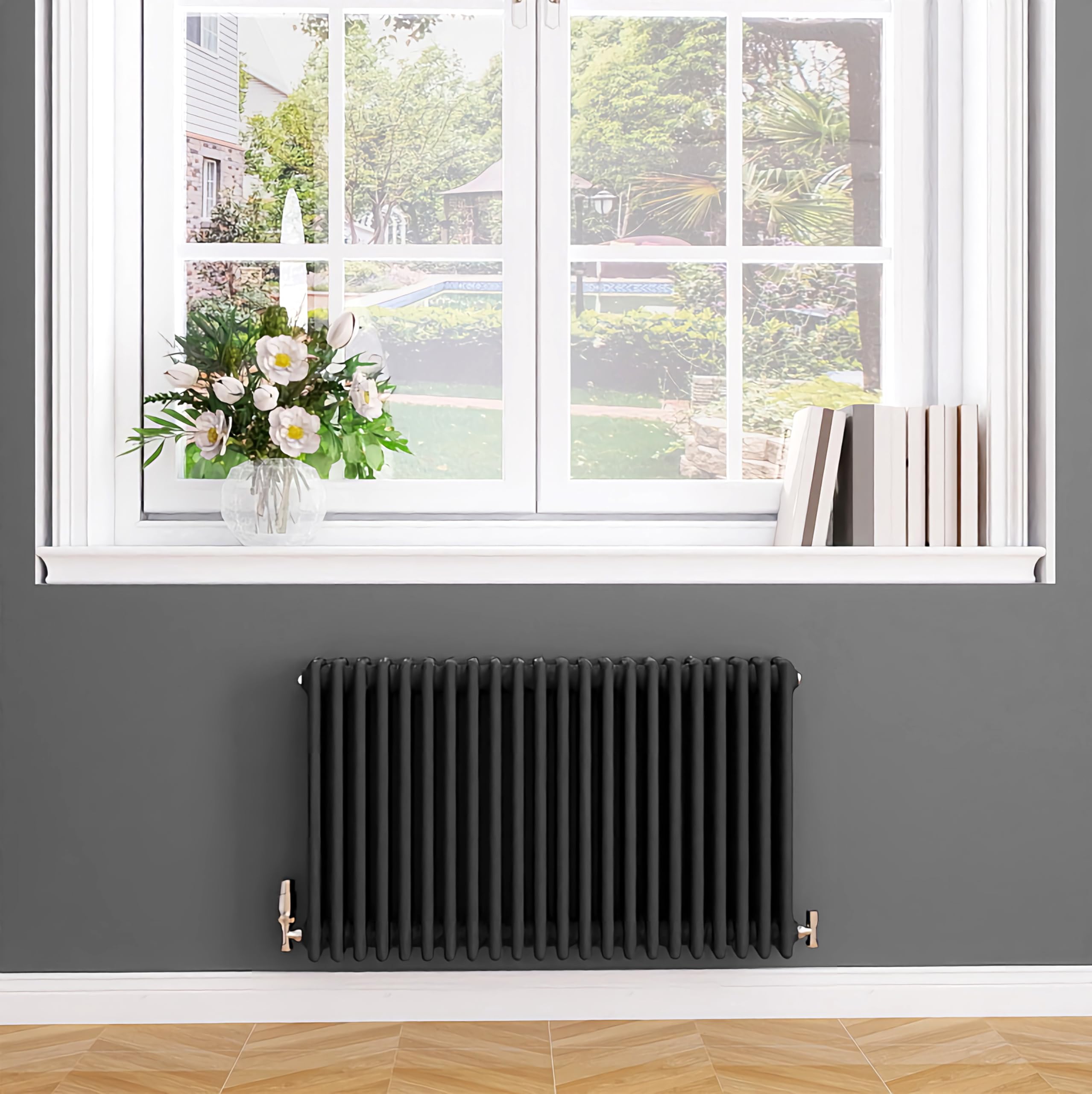 Biubiubath Traditional Cast Iron Style Radiator Horizontal 4 Column Anthracite 600x1010mm