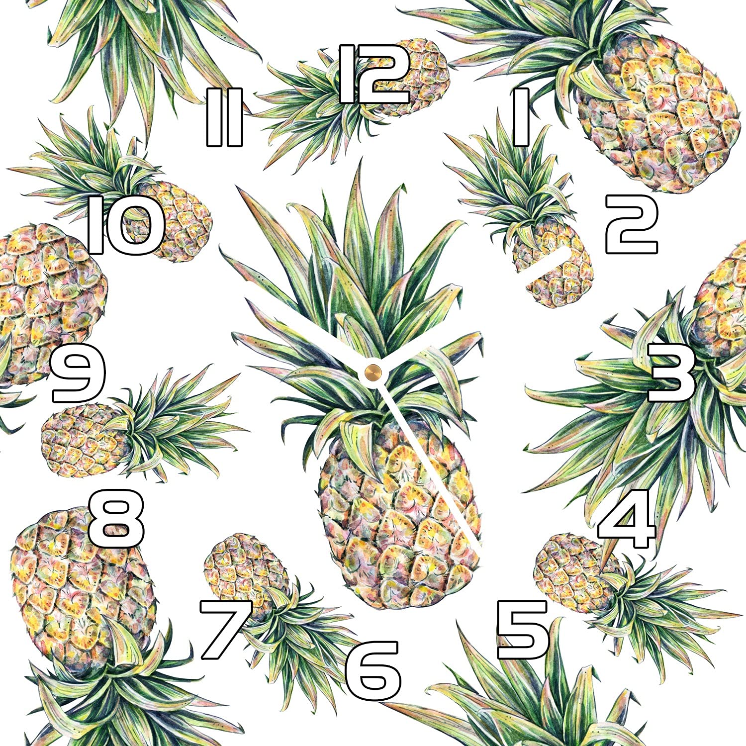Horloge murale impression ananas en verre pour cuisine et salon moderne