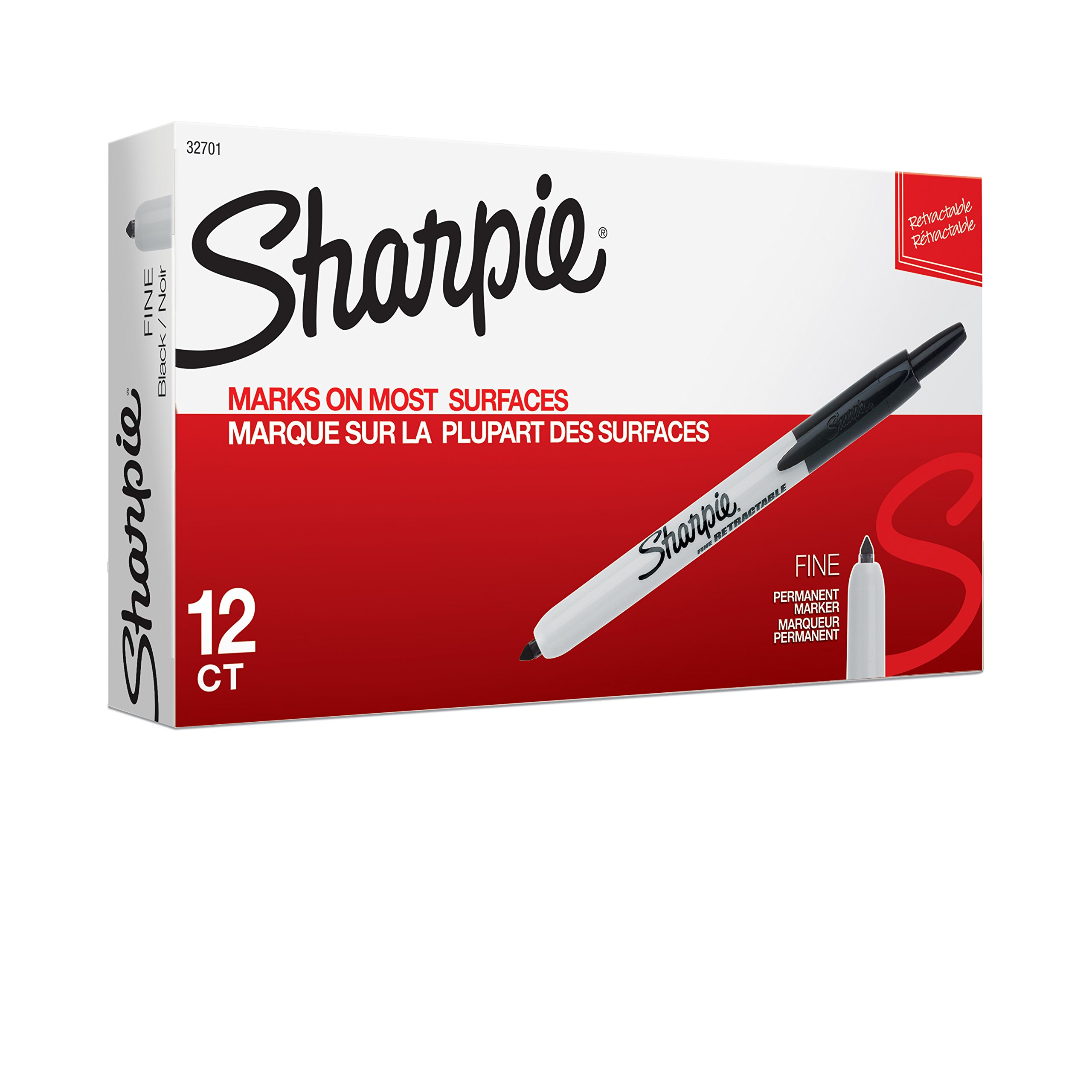 Sharpie Retractable Fine Point Permanent Markers, Black, Pack of 12 (32701)