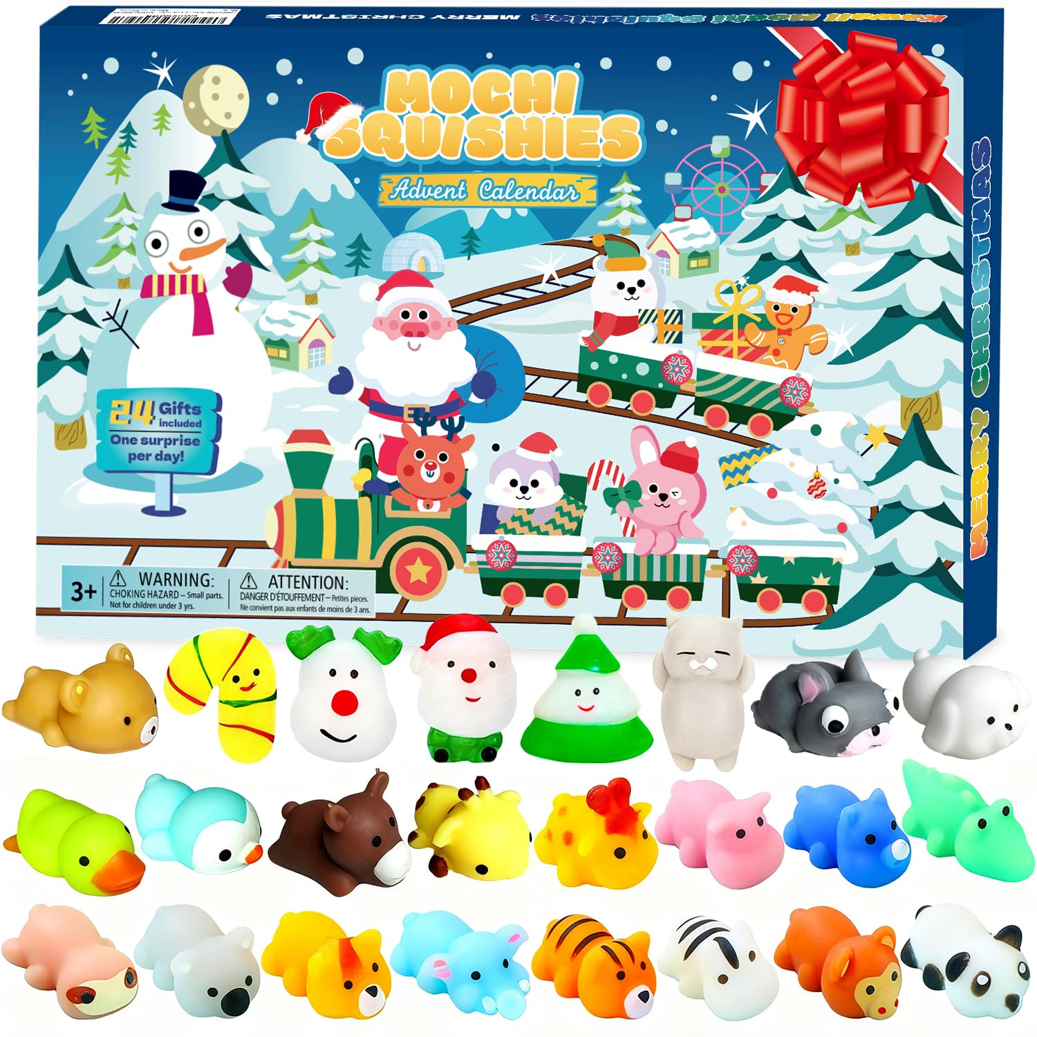 Mochi Squishies Advent Calendars 2025 Kawaii Christmas Countdown Toys Party Favors for Kids Gift for Christmas with 24pcs Different Cute Animal Toys for Girls Boys Xmas Countdown Calendar