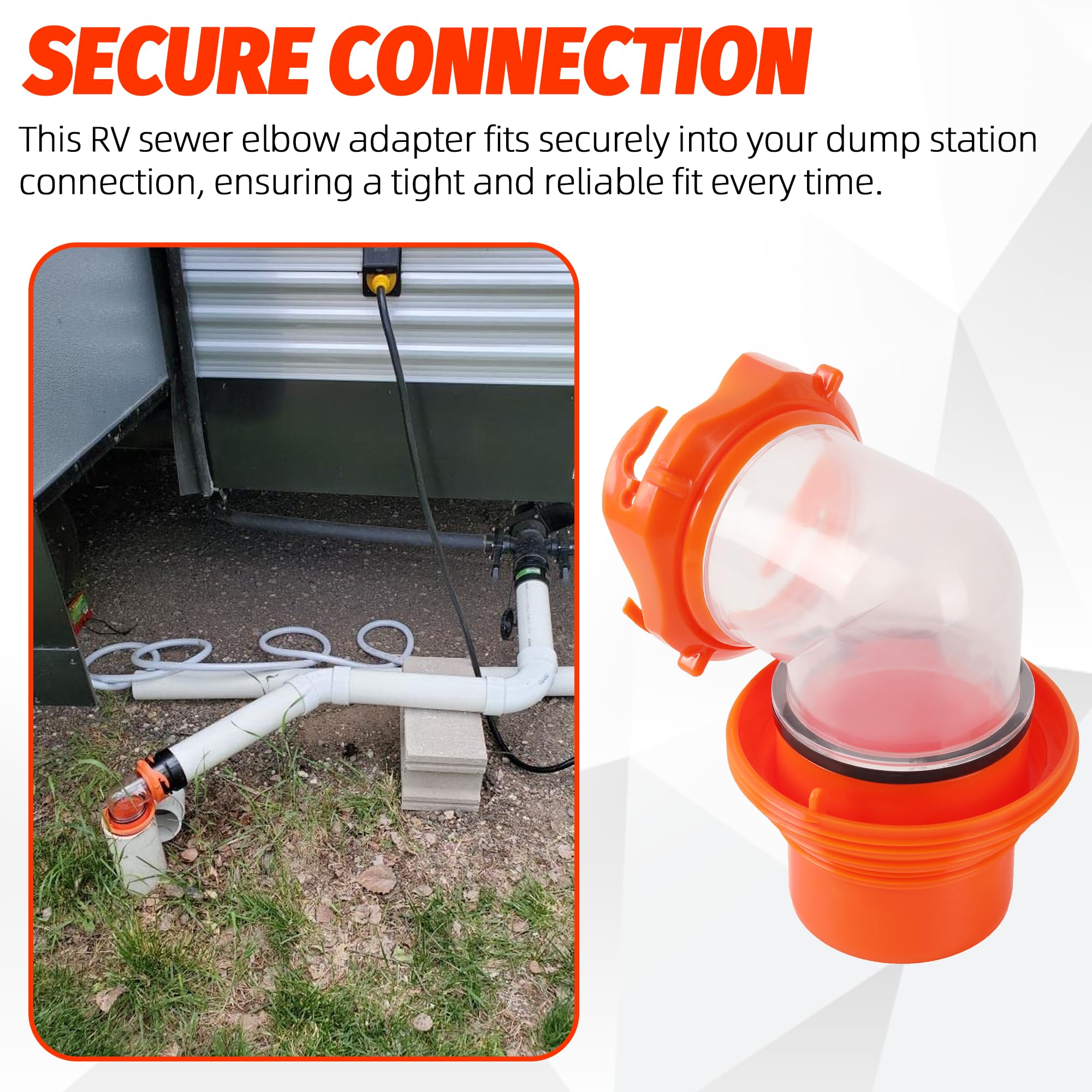 Aussio Clear RV Sewer Hose Elbow With 4-in-1 Adapter 360-Degree