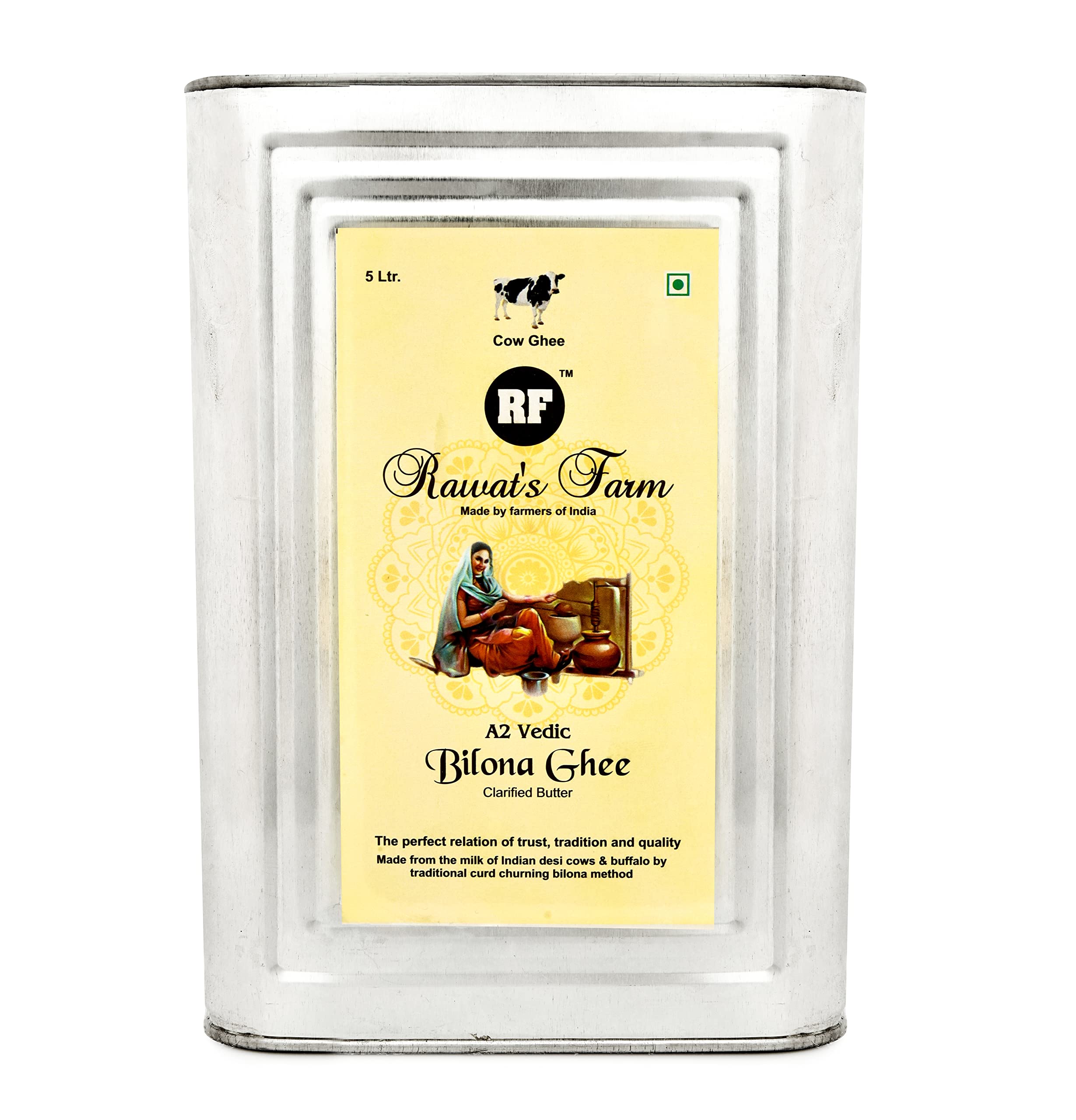Rawat's Farm A2 Vedic Bilona Cow Ghee 5000 ml | Tin Packaging | Curd Churned Bilona Ghee | Government Laboratory Passed | 100% Natural | Immunity Booster | Good for Heart |