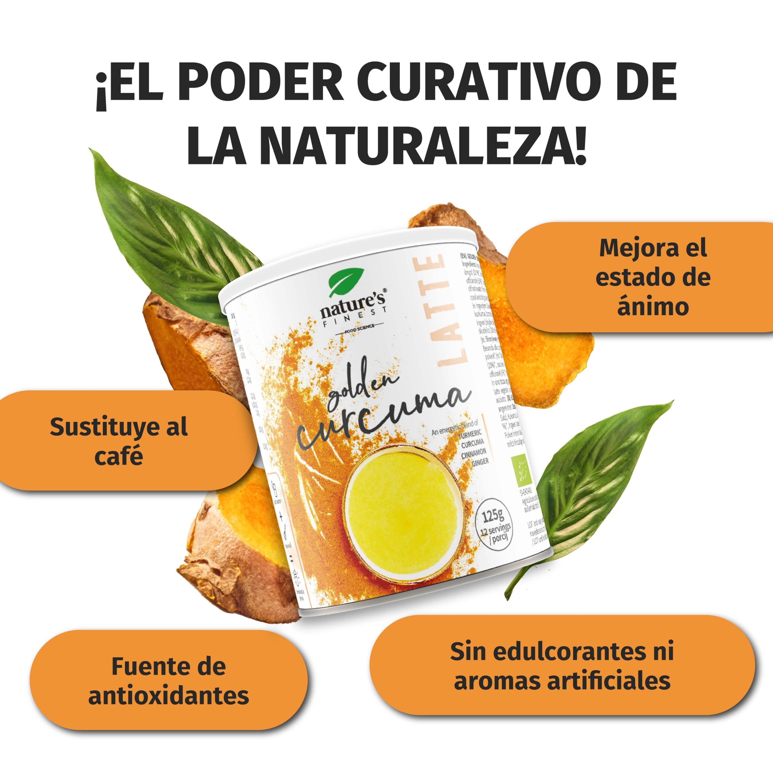 Nature's Finest Golden Curcuma Latte Bio 125 g (Paquete de 1) | Golden Curcuma Latte 125 g - fácil de preparar, ideal para tu pausa gourmet