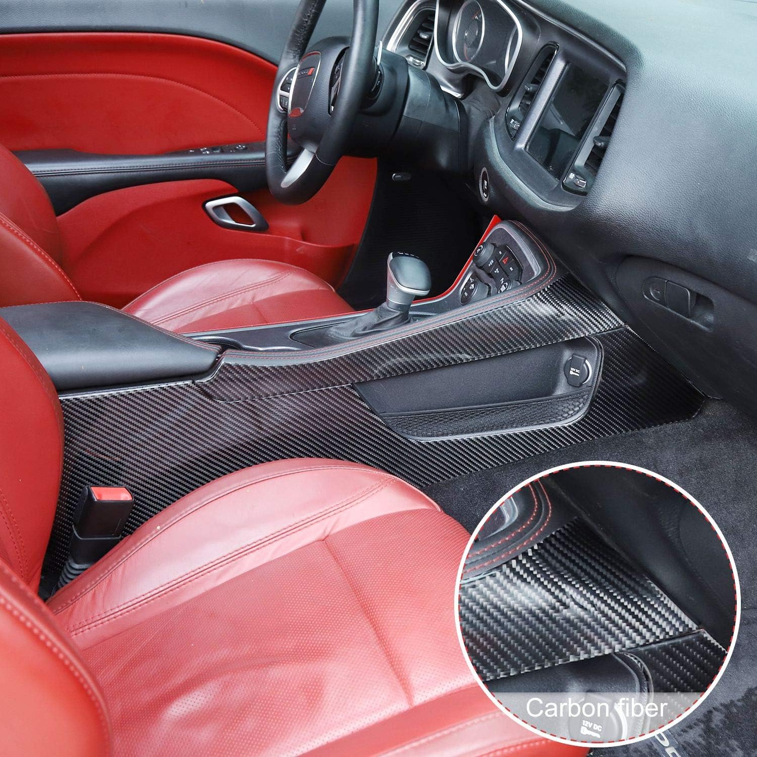 JeCar Gear Shift Carbon Fiber Trim Cover Interior Accessories for Dodge Challenger 2015+