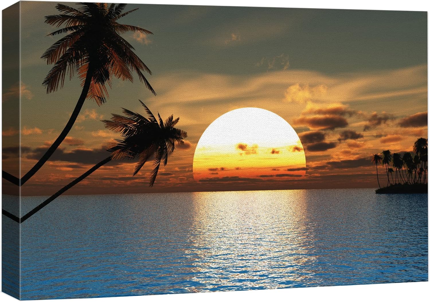 Tropical Sunset Blue Water Canvas Art 24x36 Inches