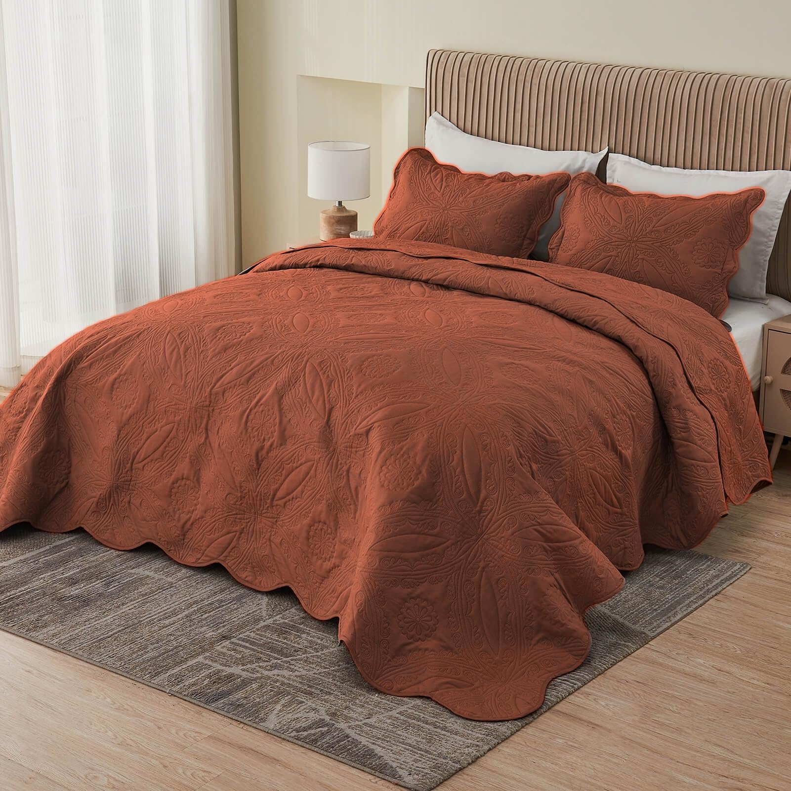 Kingnex Oversized King Bedspreads 128x120 Ultrasonic Quilted Baked Clay