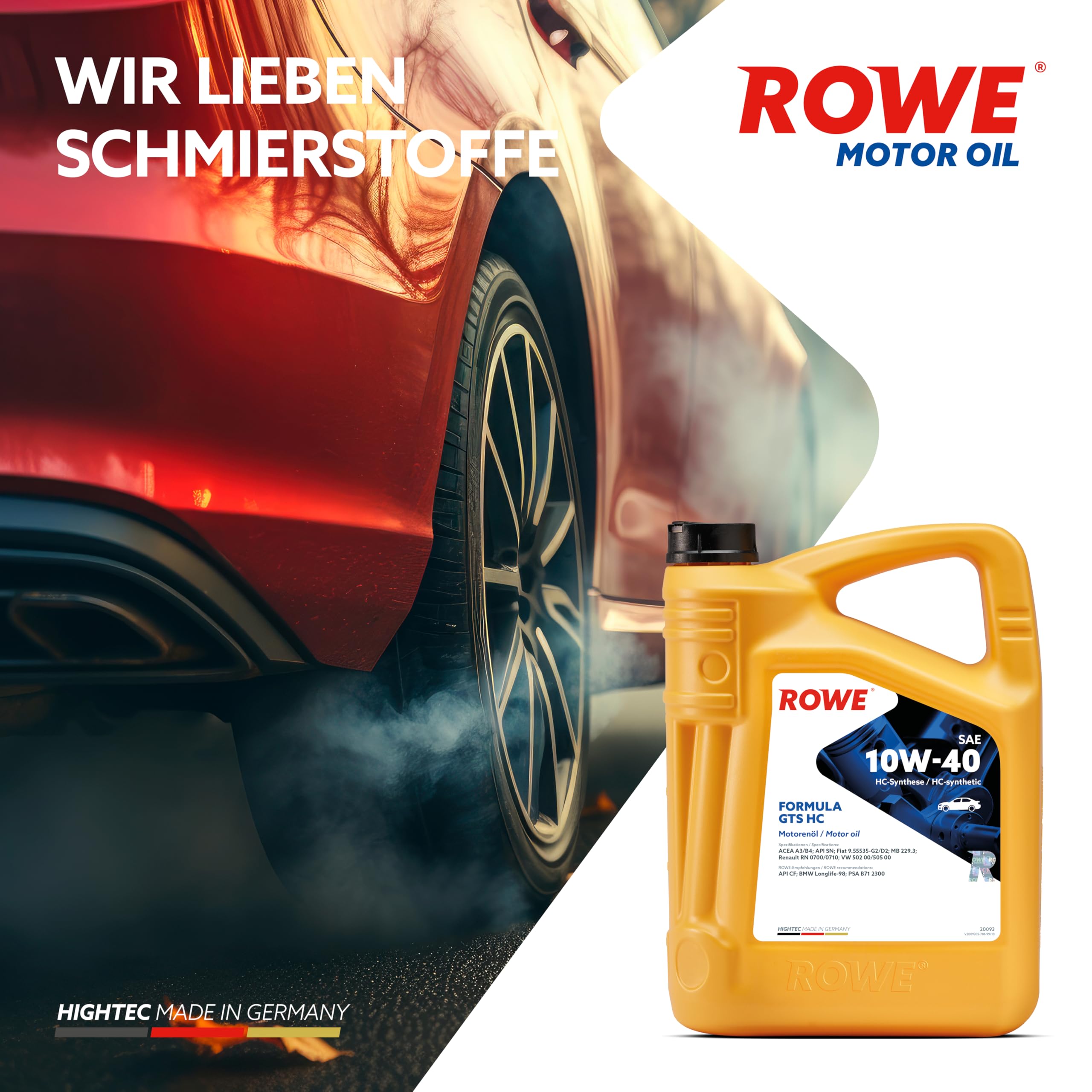 ROWE Aceite de motor 10W-40 Formula GTS HC ACEA A3/B4 API CF API SN 5L Compatible con VW Polo V Hatchback 6R1, 6C1 up! Hatchback 121, 122, BL1, BL2, BL3, 123 Golf 7 Hatchback 5G1, BQ1, BE1, BE2 | Aceite de motor suave para motores de gasolina y diésel sin