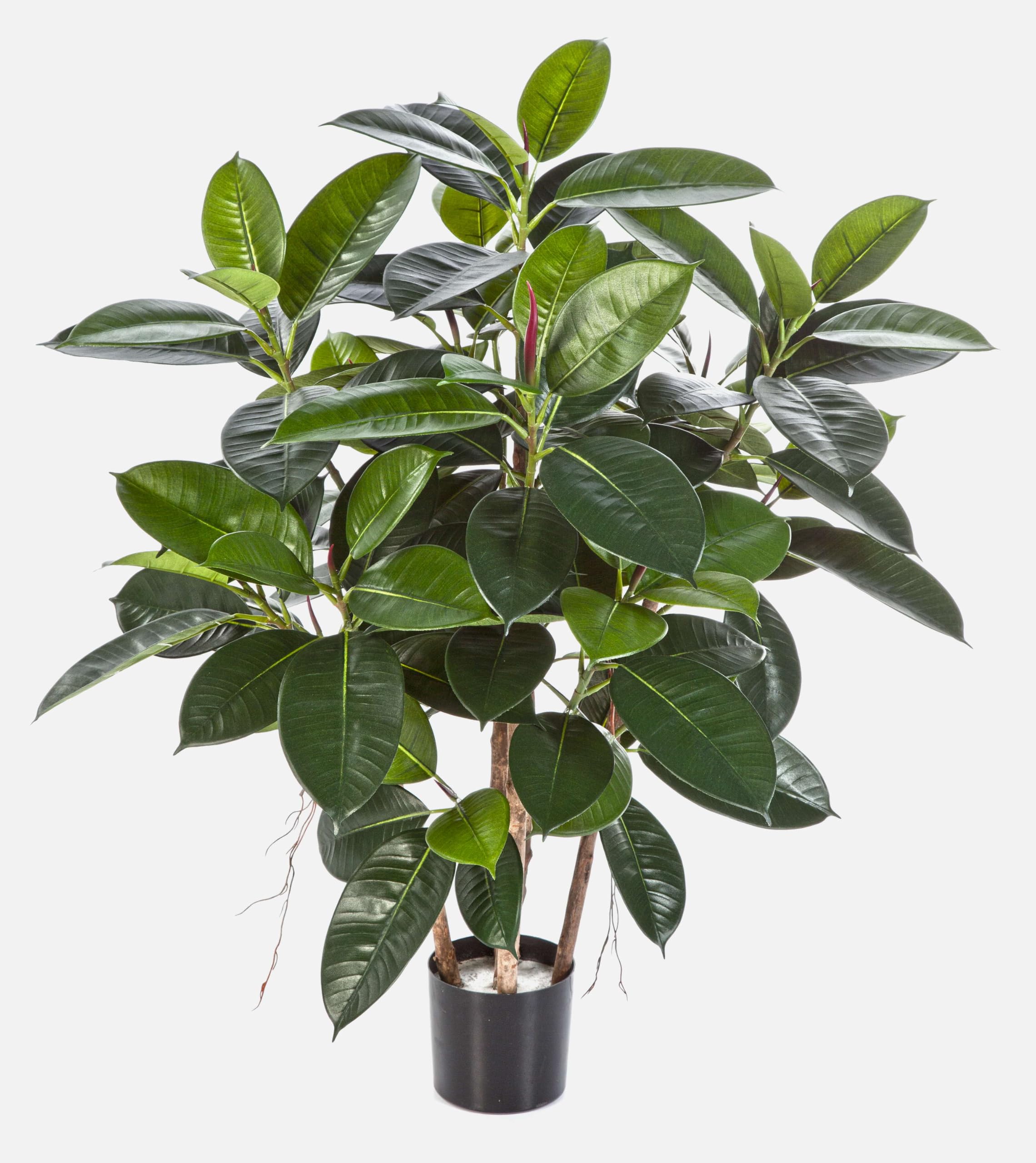 artplants.de Artificial Rubber Tree with 135 Leaves including 4 trunks, 3ft/90cm