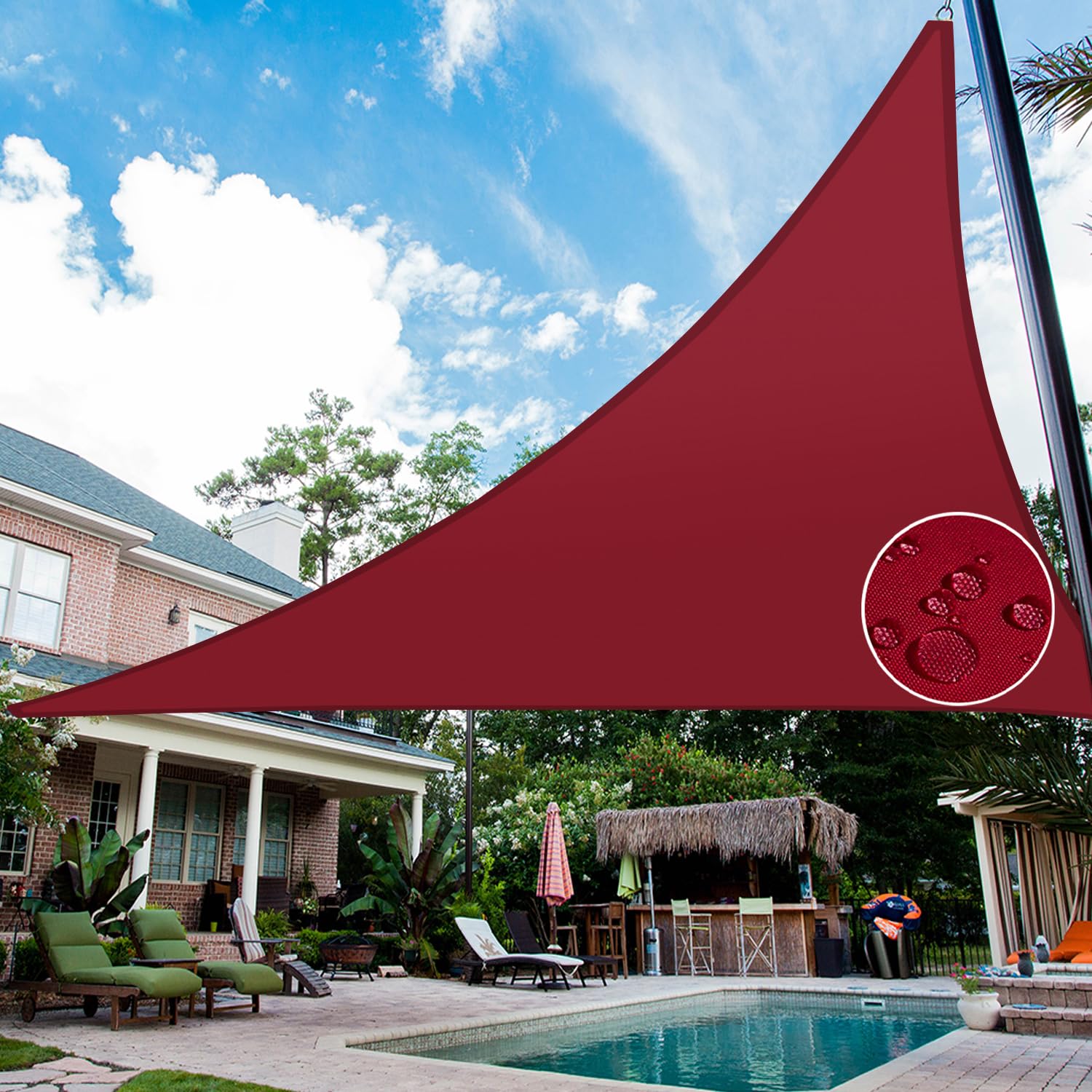 Patio Paradise 16' x 16' x 16' Waterproof Sun Shade Sail Triangle, Red Shade Canopy 95% UV Block Shade Cloth Cover Garden Backyard Deck Awning (