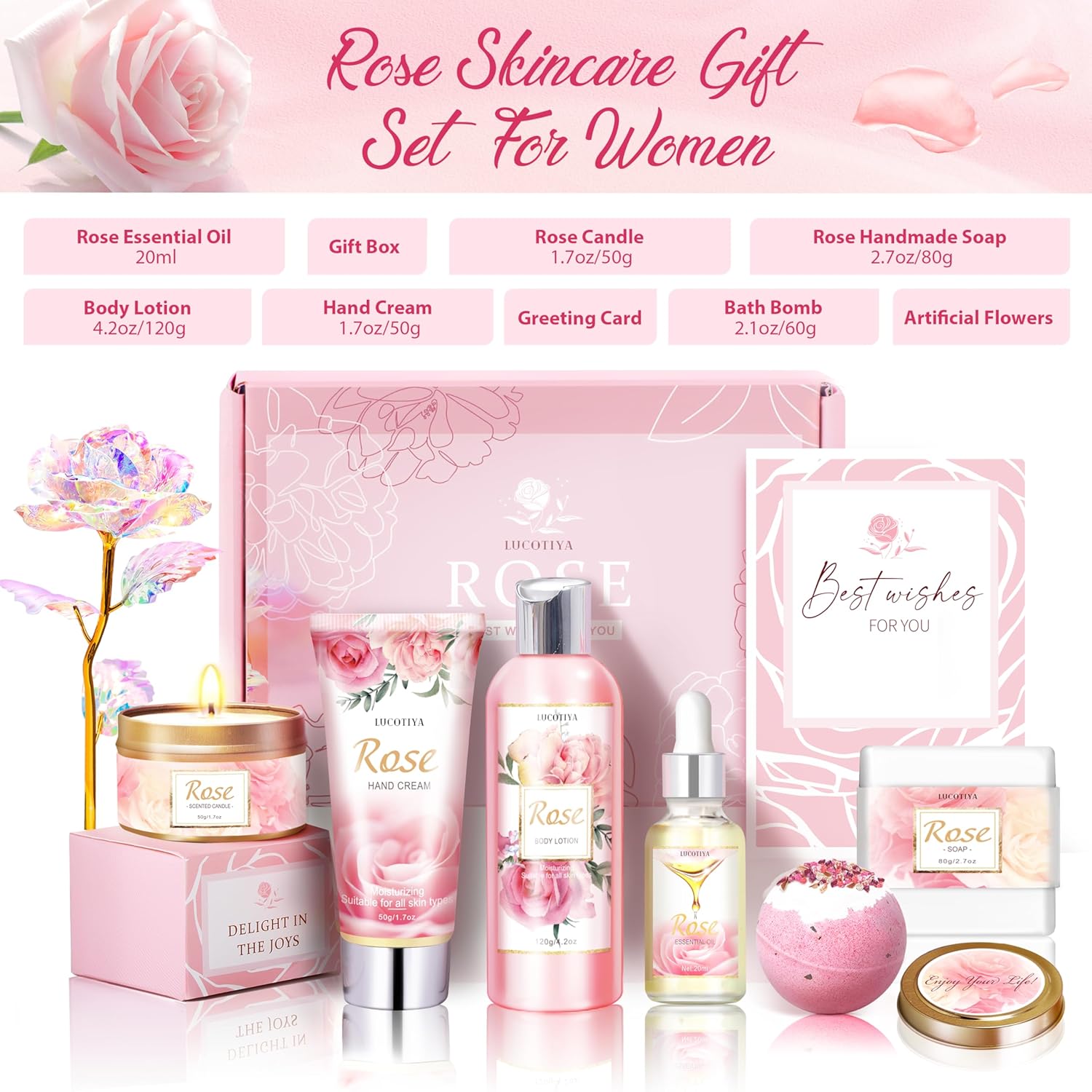 Gifts for Women, Happy Birthday Gifts for Women, Mothers Bath and Body Gift for Woman with Unique Rose Self Care Gift, Home Spa Gift Basket for Mom, Girlfriend, Sister, Female Friends, Coworker - Image 6