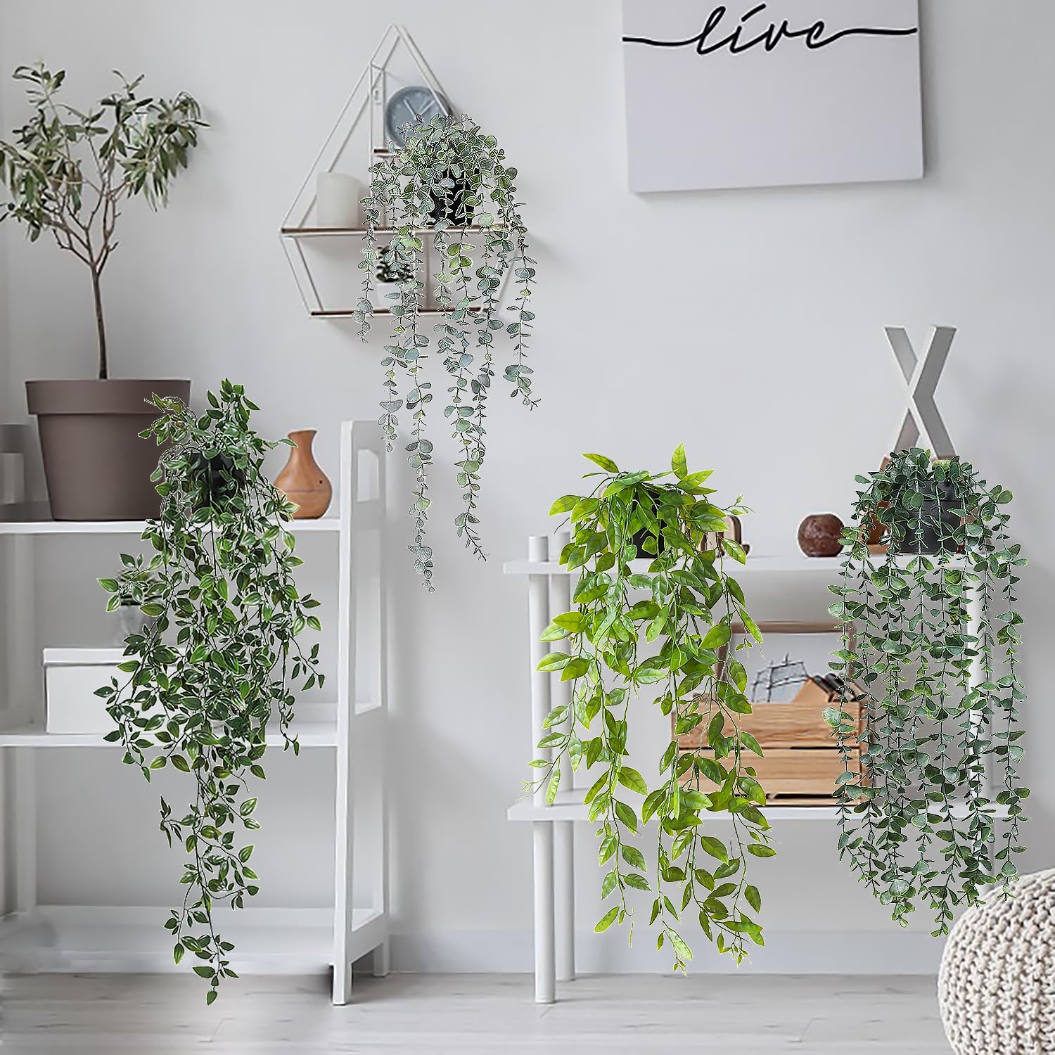 Amazon.de: OSQI 4 Stck Kunstpflanze Hngend im Topf, Knstliche Pflanzen  wie Echt,65cm Hngepflanze Knstlich wie Echt Grnpflanze Plastikpflanzen  fr Balkon,Wohnzimmer,Badezimmer Deko Aesthetic