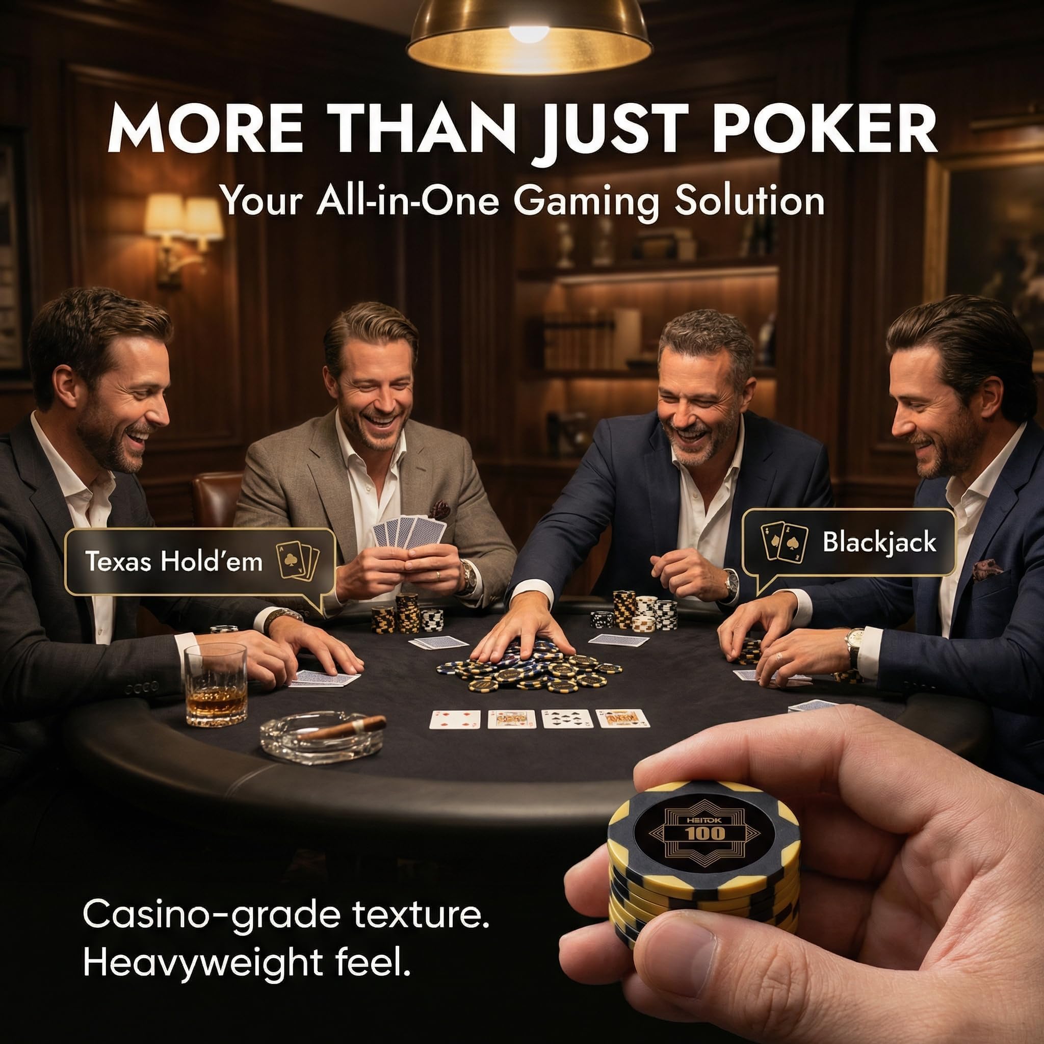 HEITOK Zestaw do pokera 500 sztuk 14g Ciężkie żetony gliniane z rdzeniem Profesjonalna walizka z poliwęglanu Zestaw Texas Holdem z metalowym znacznikiem krupiera i kartami do gry Kasynowa jakość