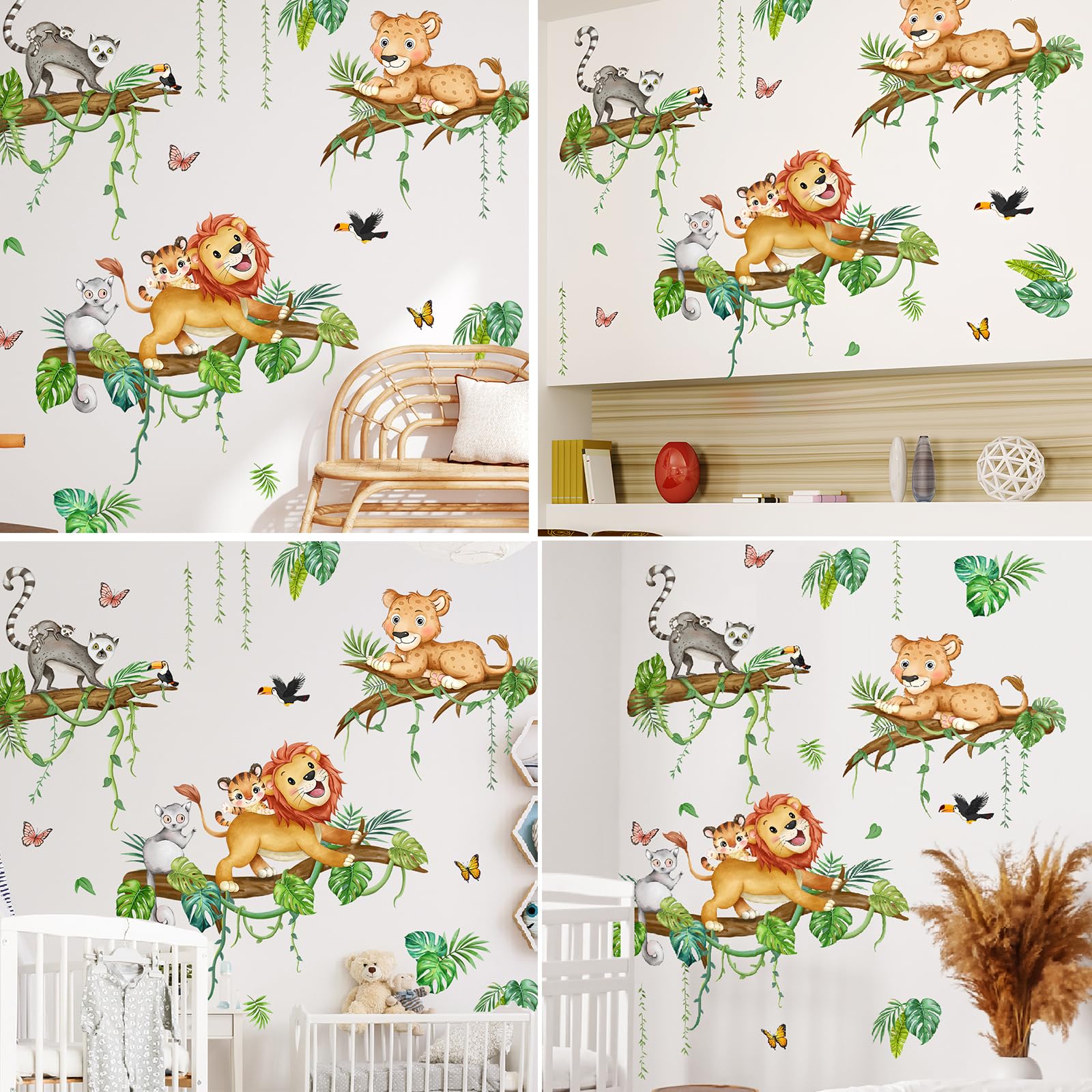 Adesivi Murali Animali Della Giungla 30x60 Cm – Set Da 2 Pezzi Con Leone, Scimmia E Koala, Decorazione Rimovibile Per Cameretta E Asilo Nido