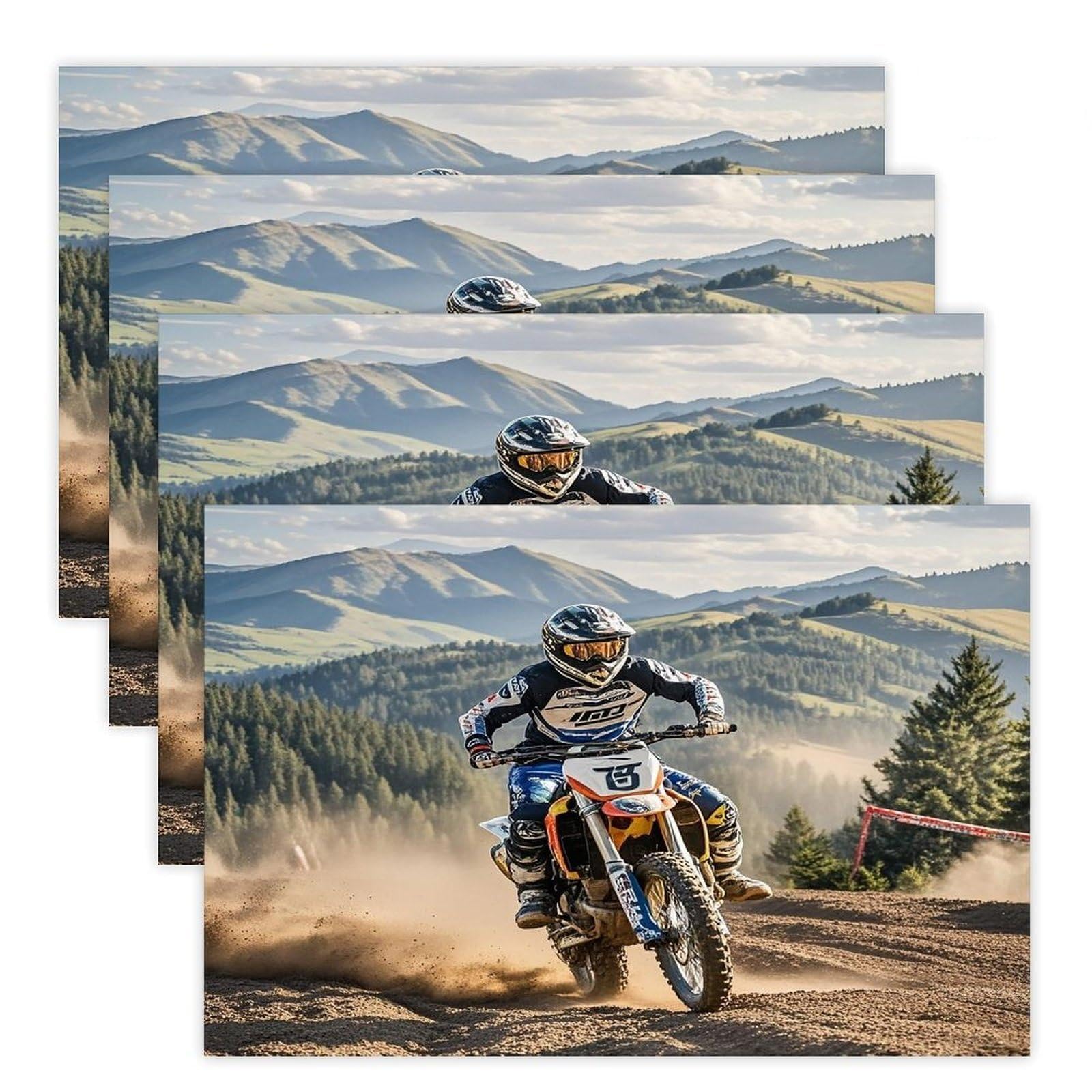 Motocross Placemats Flax Place Mats for Dining Table Rectangle Non-Slip Table Mats Heat Resistant Washable Placemat for Kitchen Home Decor Party Outdoor 12" X 18"