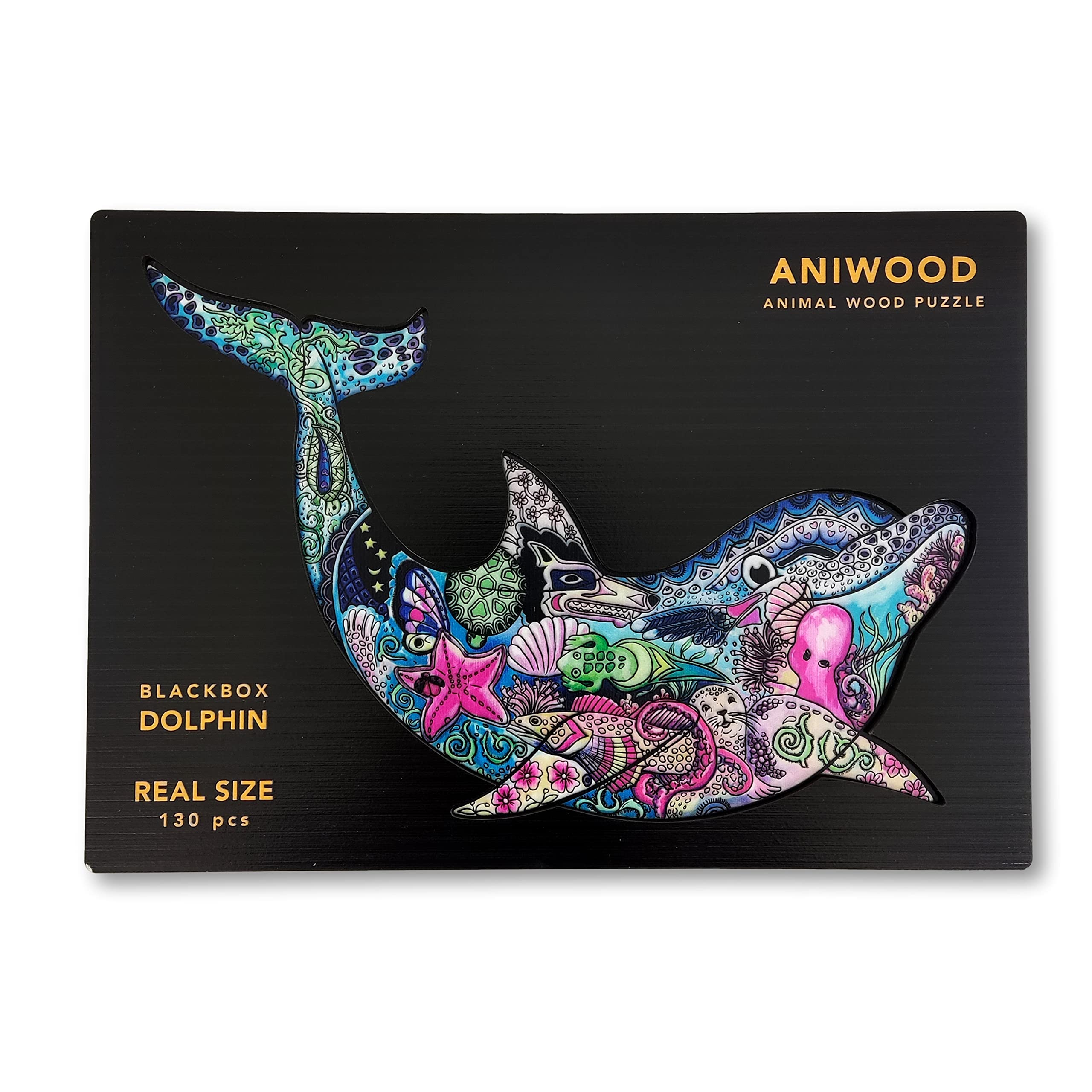 ANIWOOD Puzzle de Madera de Animales. Tapa troquelada, Caja a tamaño Real del Puzzle. 3 Modos de dificultad, Elemento Decorativo. Piezas únicas Originales de Animales (Medium, Caballito de Mar) — view 21