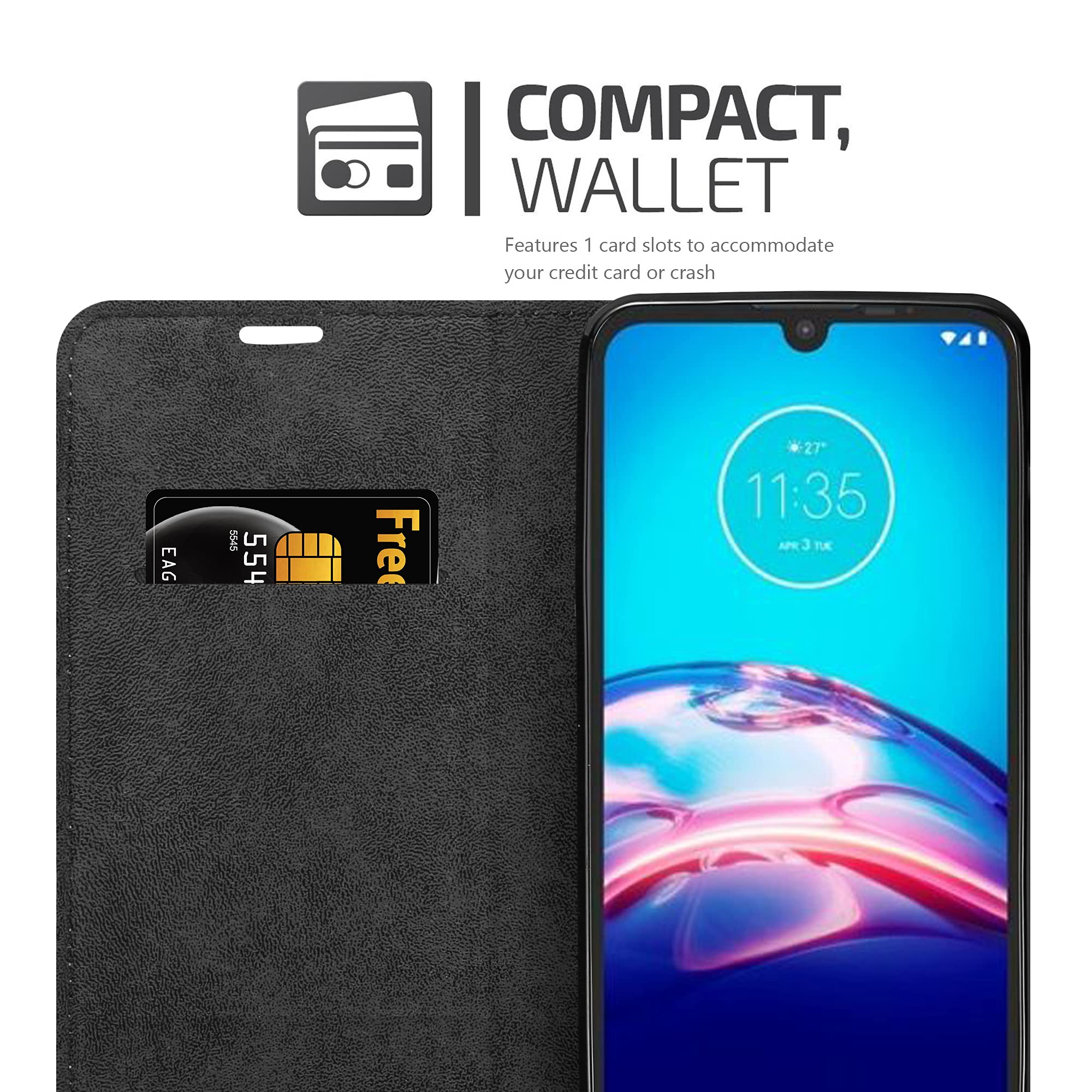 Cadorabo Custodia A Libro Portafoglio Per Motorola Moto E6 Plus - Grigio/nera Con Vani E Chiusura Magnetica - 3