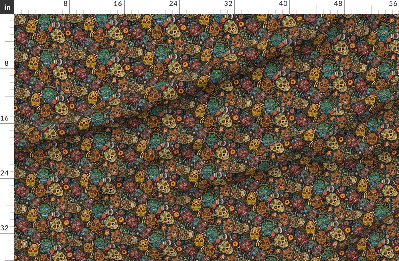 Spoonflower Fabric - Sugar Skulls, Mexican, Festive, Mexico, Day of The Dead, Calavares, Printed on Organic Cotton Sateen Fabric by The Yard - Sewing Quilting Apparel Home Decor